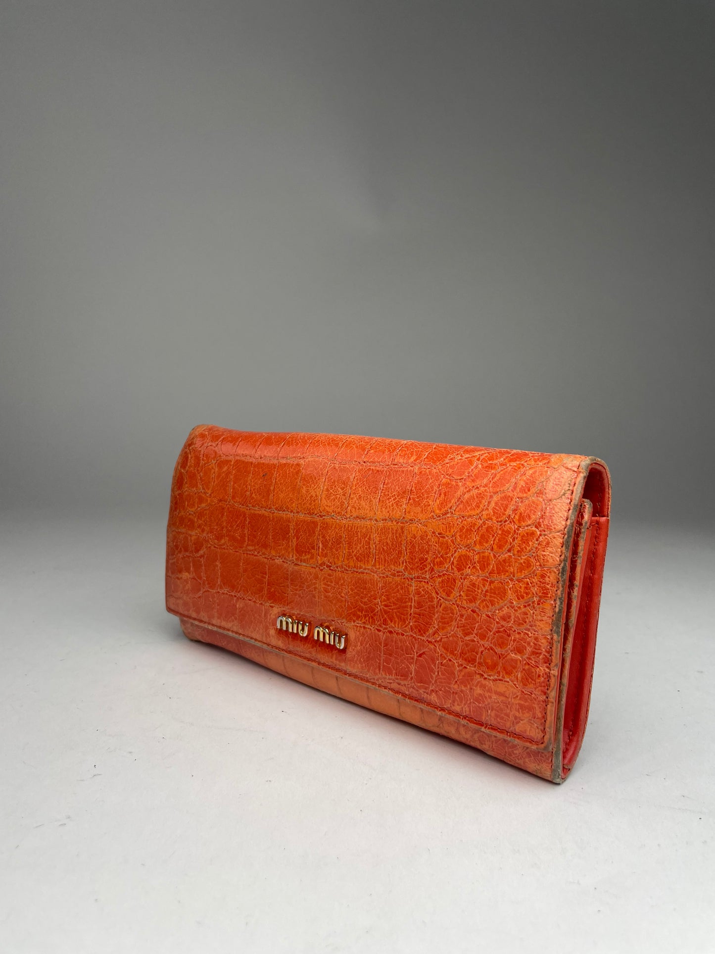 Portefeuille vintage en cuir Miu Miu orange