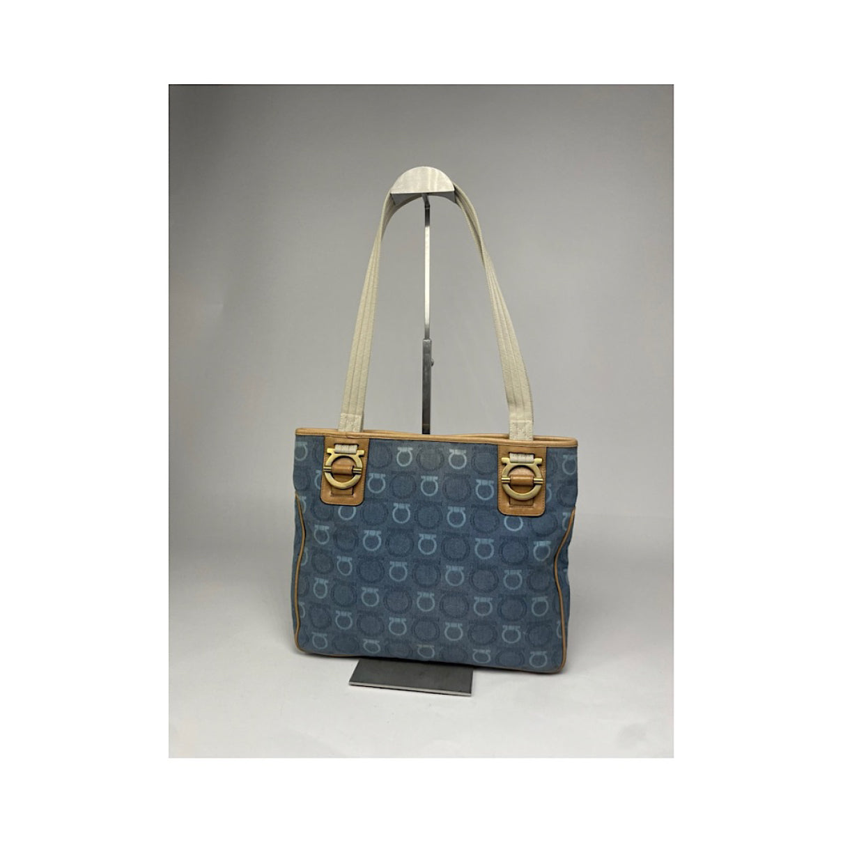 Salvatore Ferragamo Iconic Top Handle Blue Cotton Handbag image 5