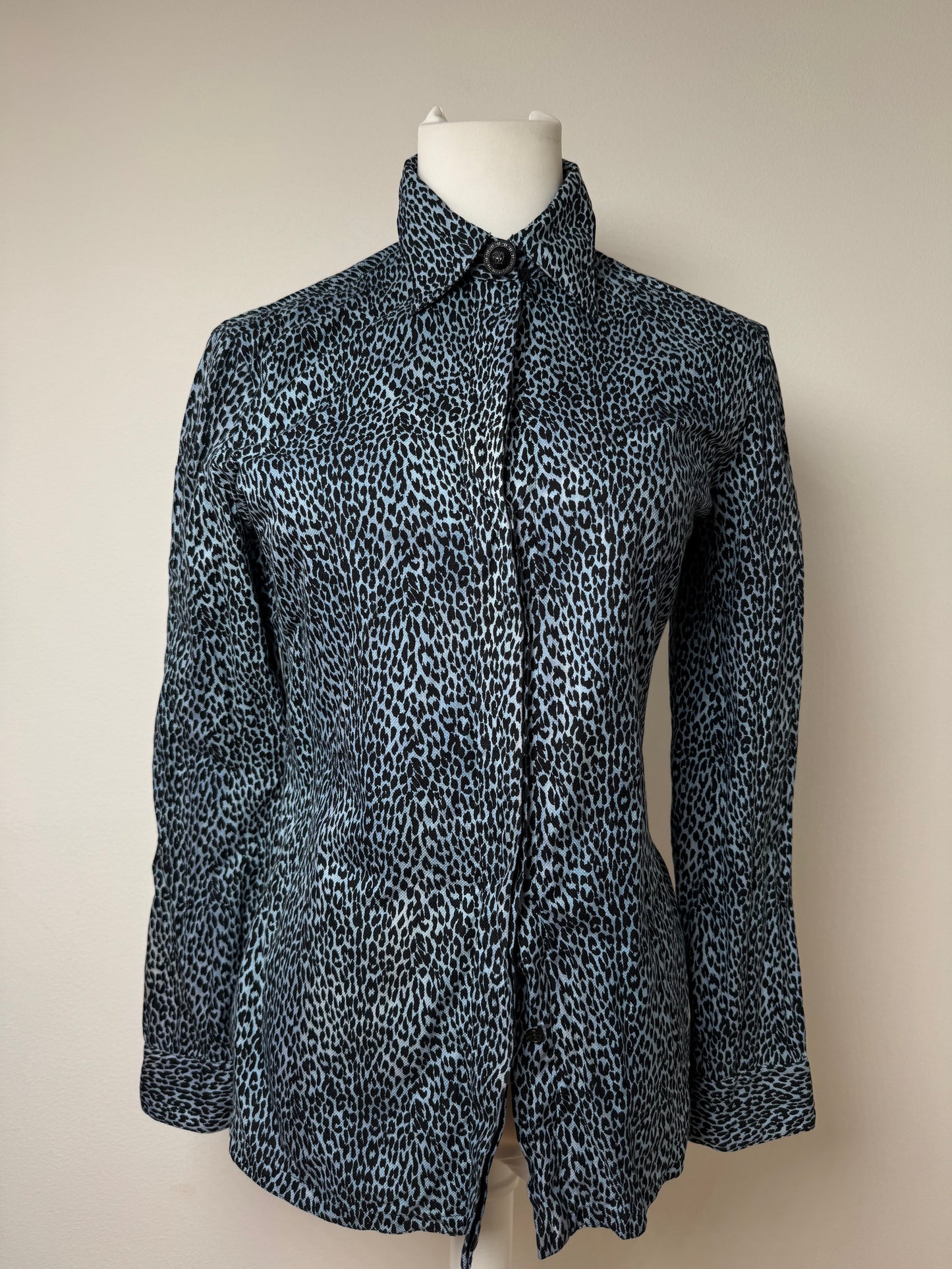Vintage Gianni Versace Leopard Canvas Shirt Blue/black 38/M