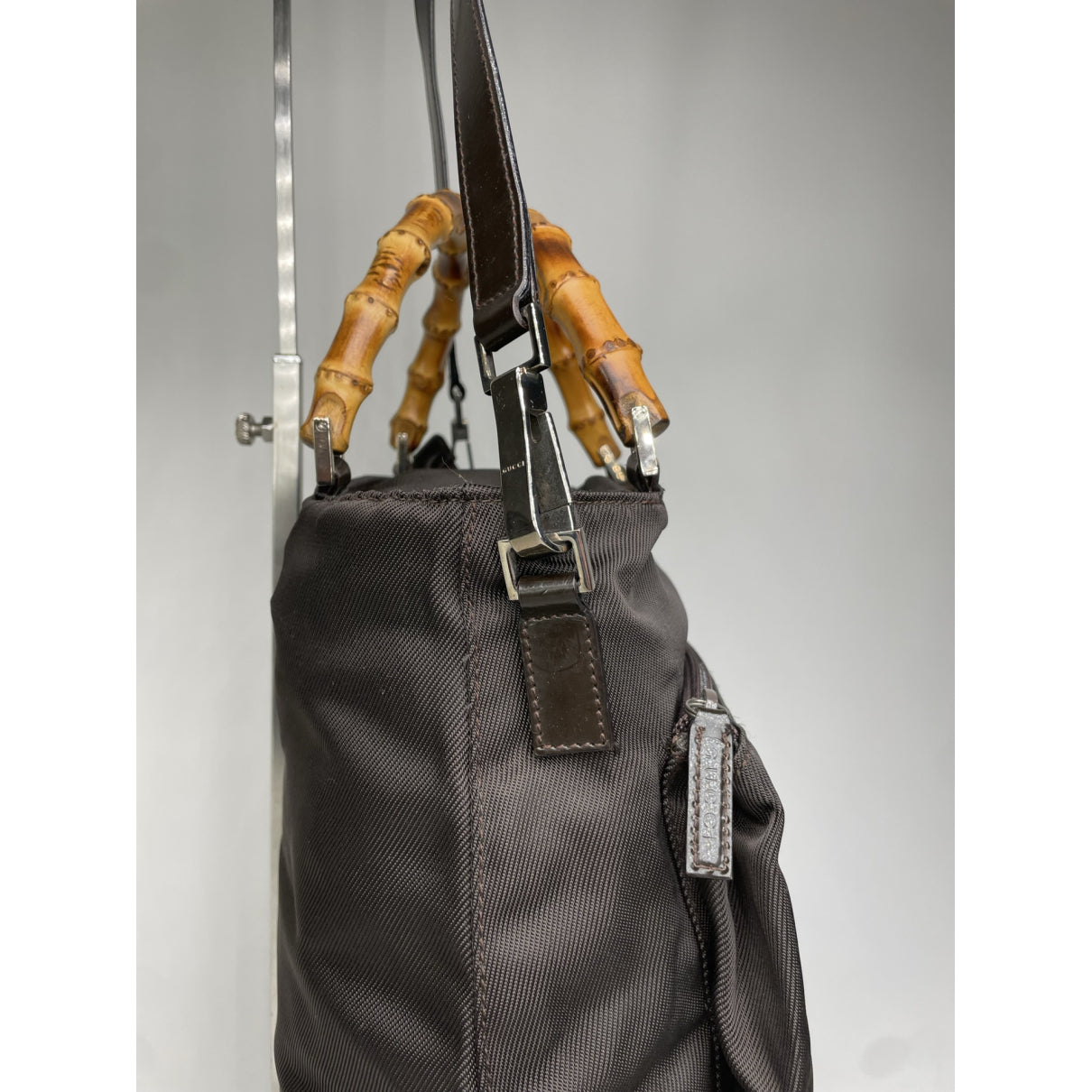 Gucci Vintage Bamboo Brown Polyester Handbag image 5