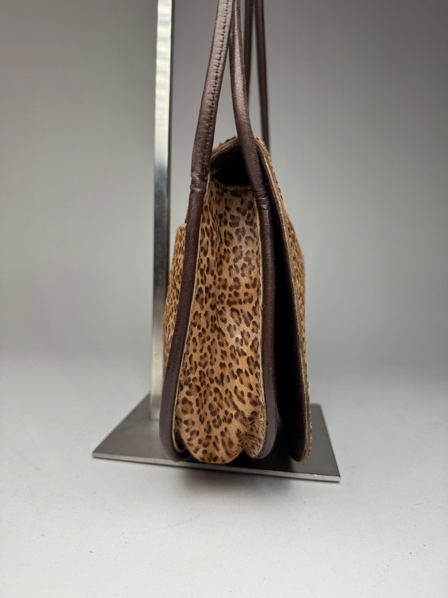 Vintage Bottega Veneta Fur Leather Bag Leopard Brown