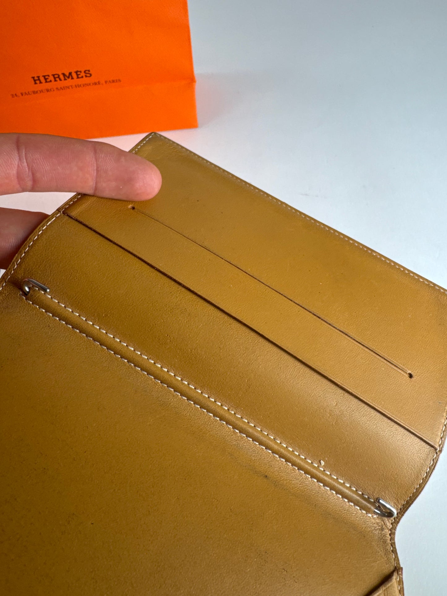 Vintage Hermes Paris Leather ID Holder Yellow
