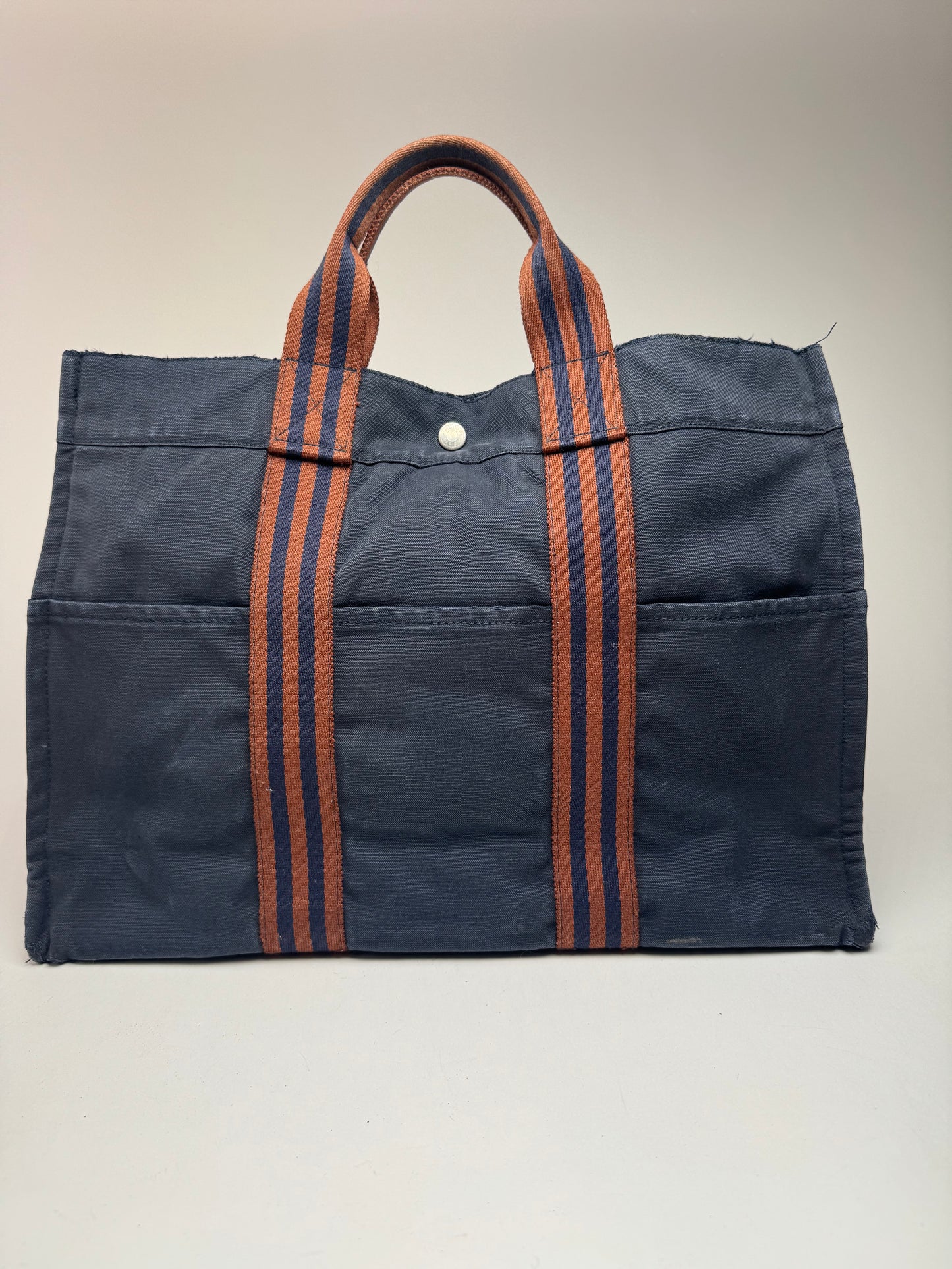 Vintage Hermes Paris Canvas Shopper Navy