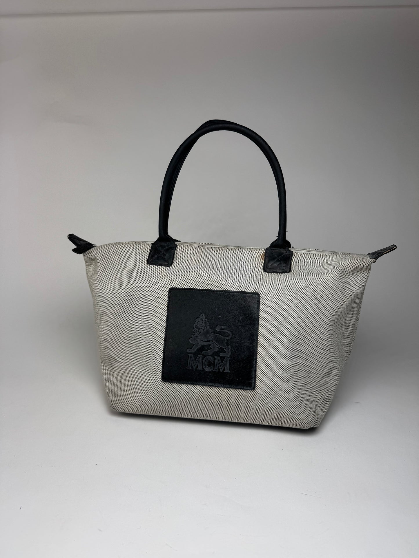 Vintage MCM canvas / leather shopper grey black