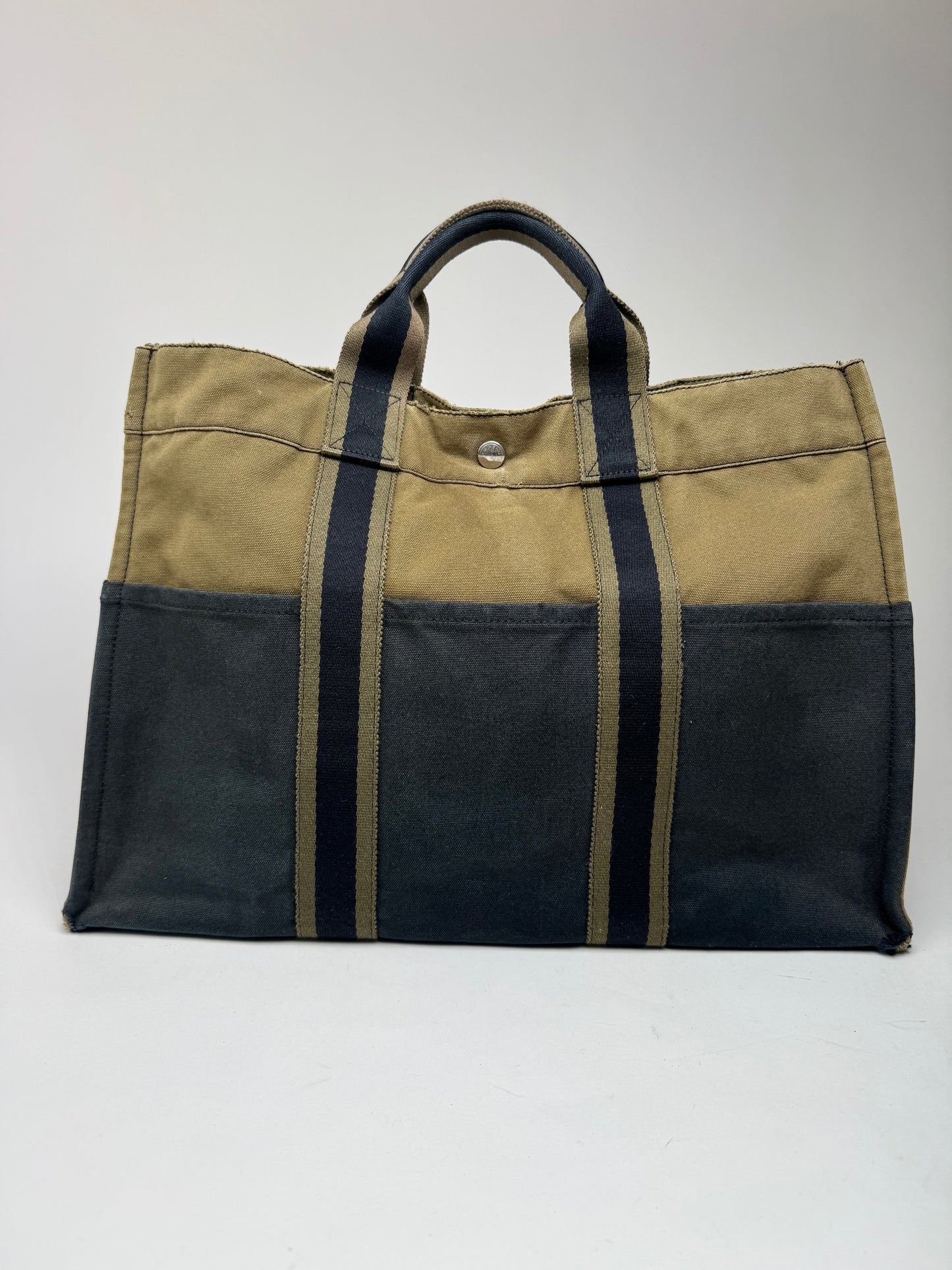 Vintage Hermes Paris Canvas Shopper Khaki/Black