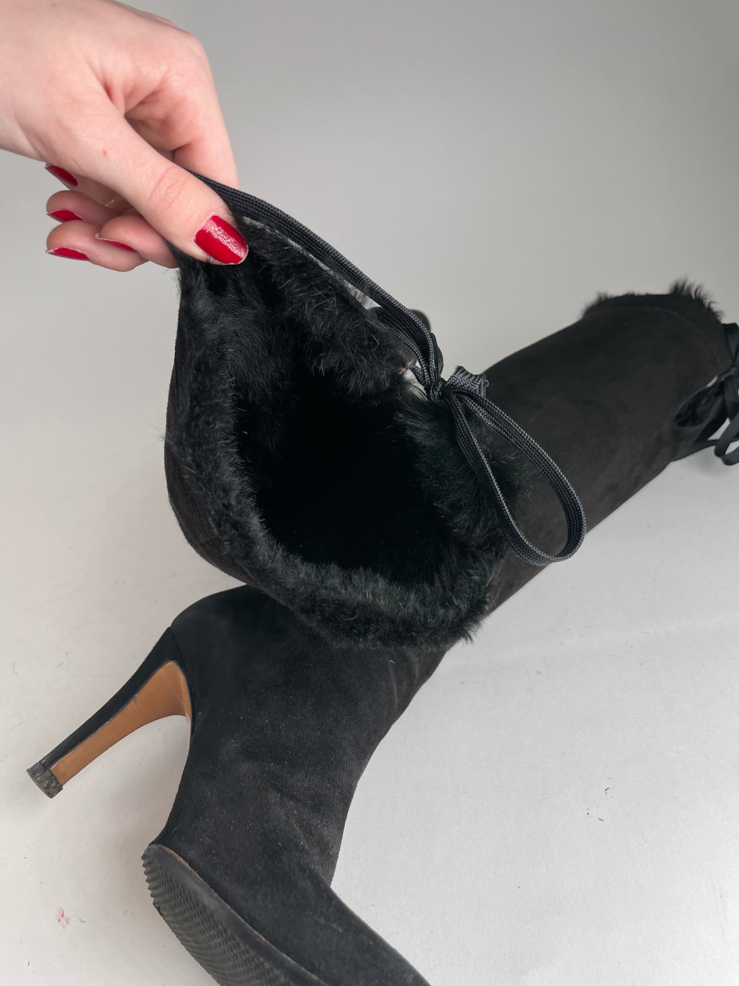 Vintage Gucci Fur / Leather Heeled Boots Black EU38C