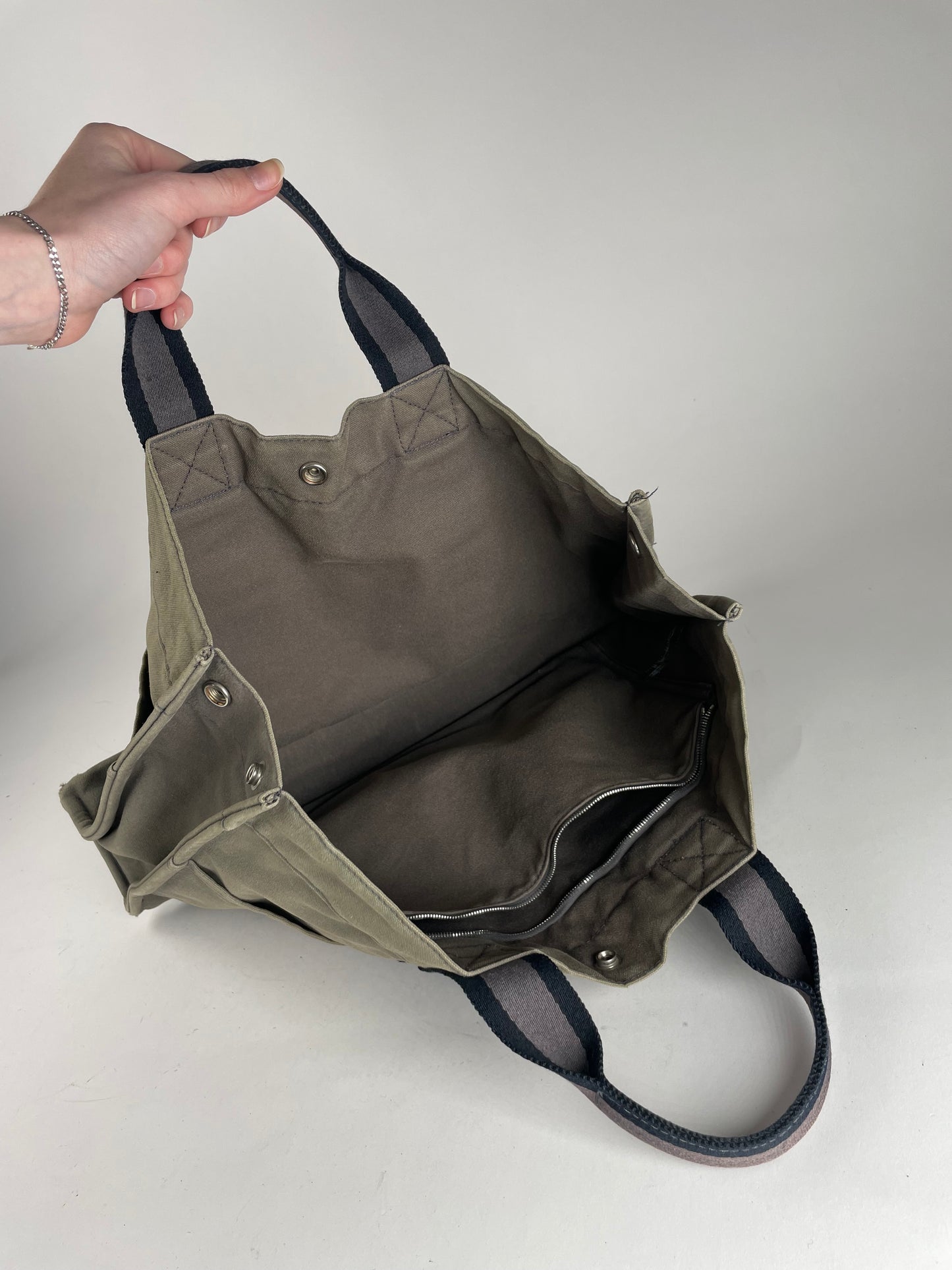 Vintage Hermes Canvas Shopper Bag Grey