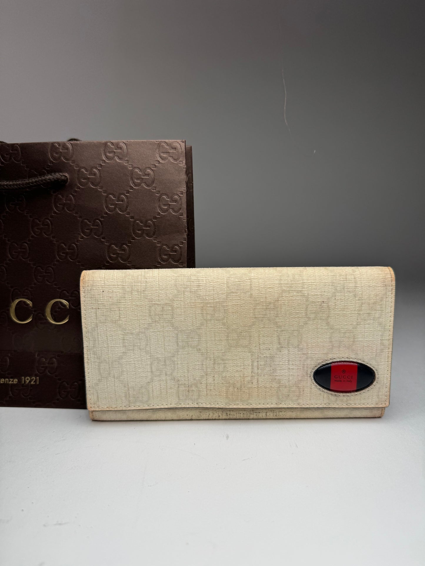 Vintage Gucci Monogram Leather Wallet White