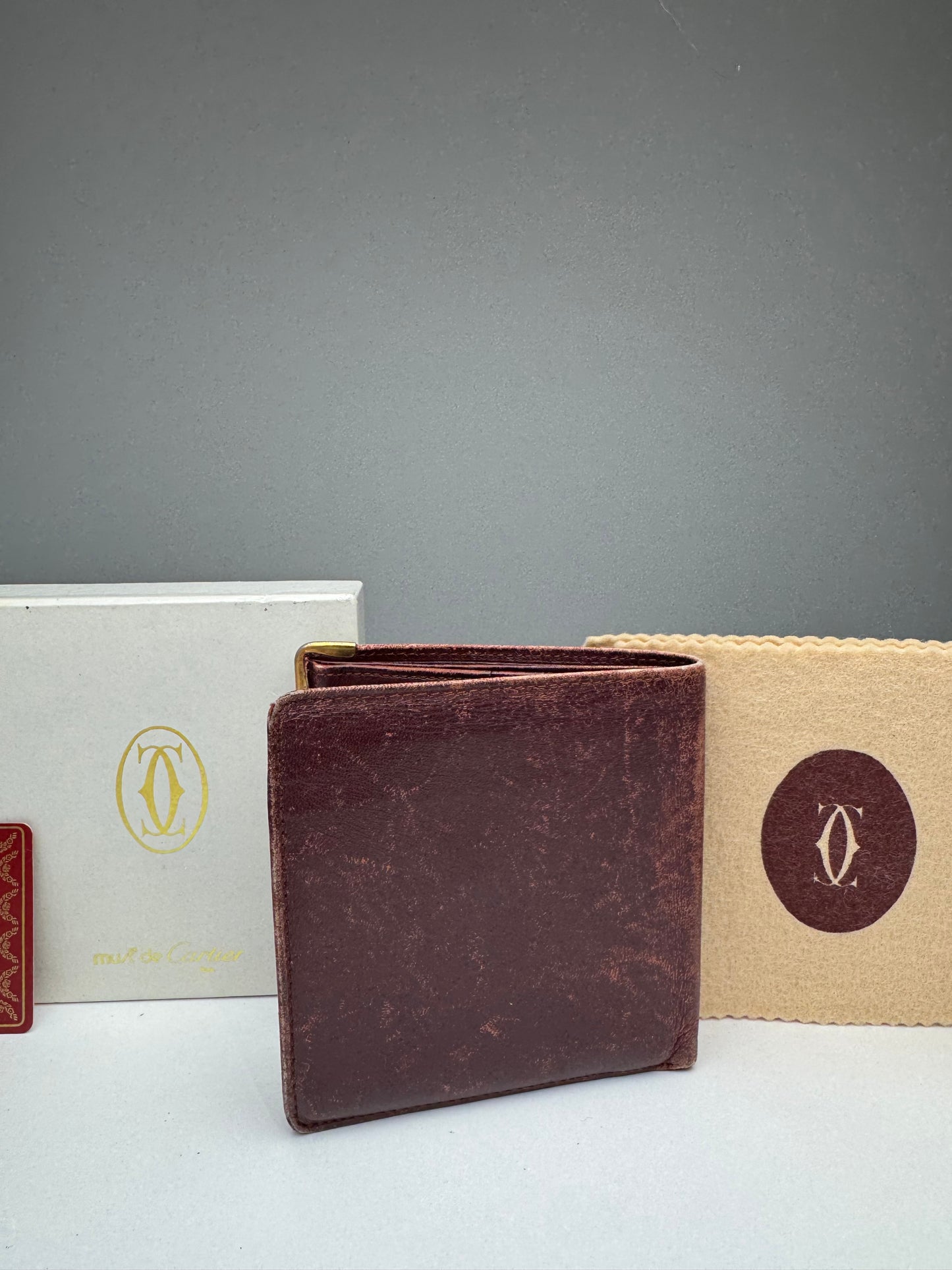 Vintage Cartier Leather Flap Wallet Burgundy