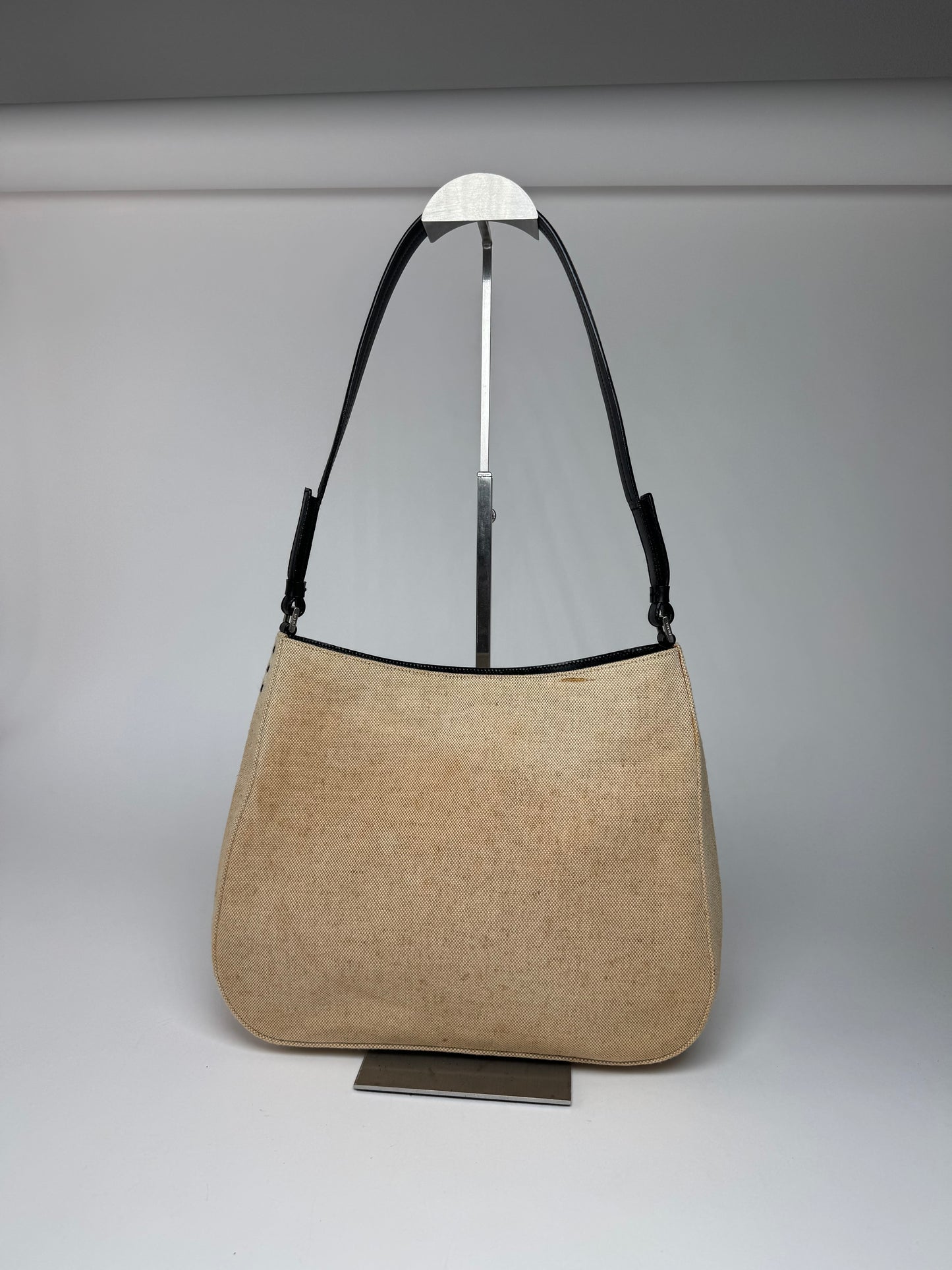 Vintage Prada Cleo Canvas Leather Bag Beige Black