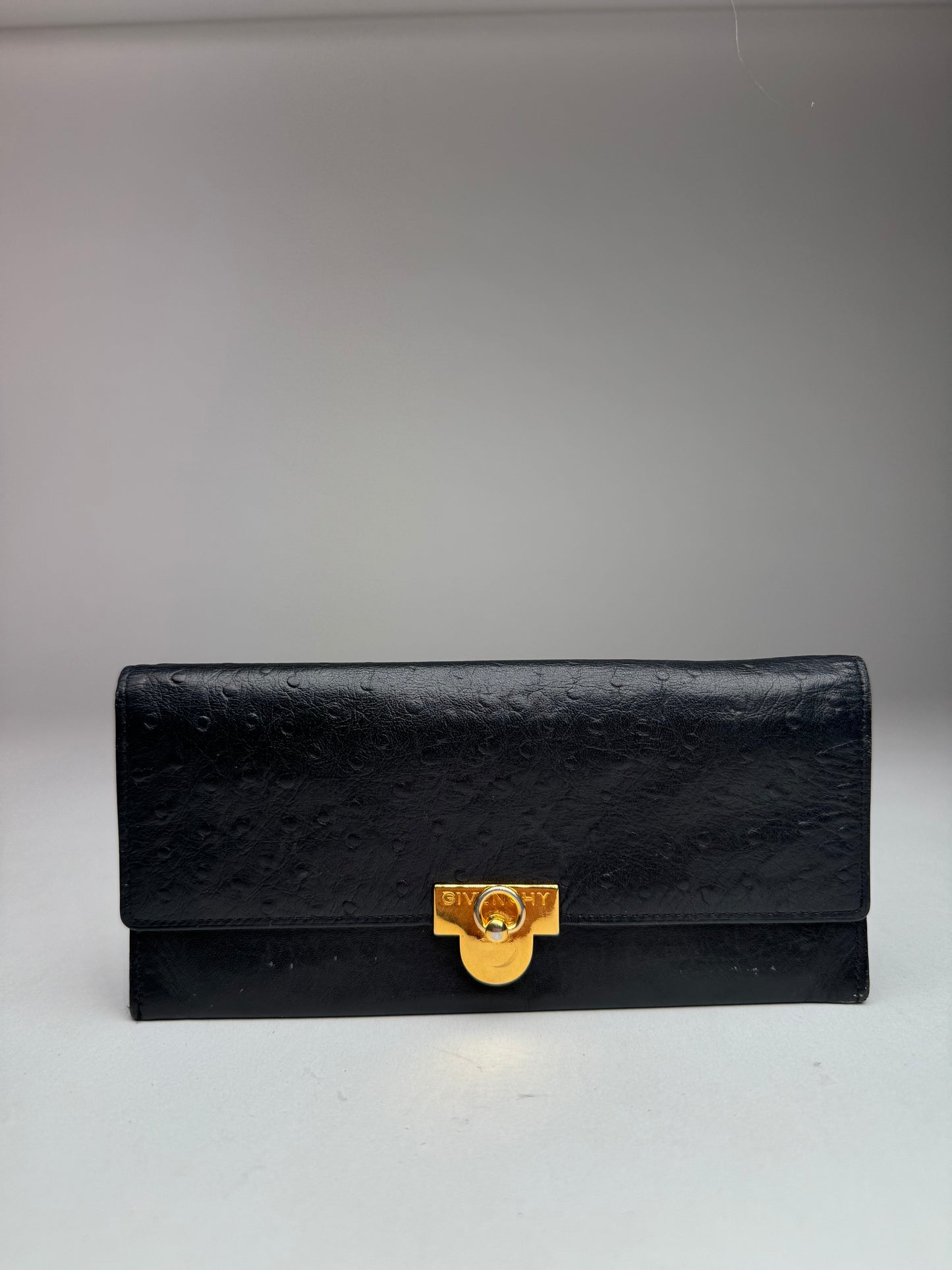 Vintage Givenchy Ostrich Leather card holder / ID holder Black