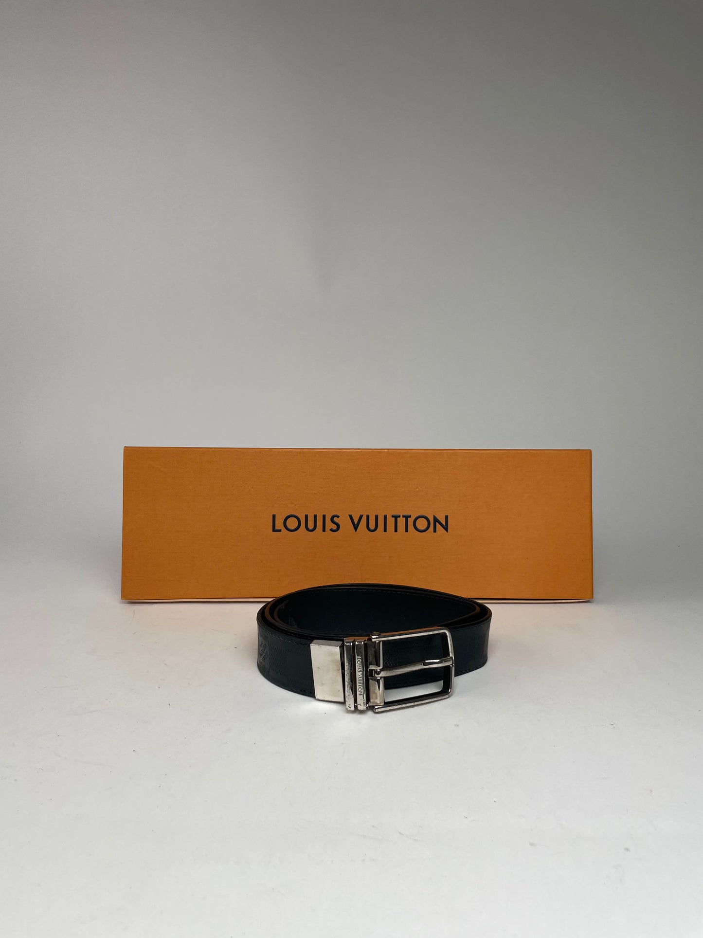 vintage Louis Vuitton Damier Monogram Leather Belt Black