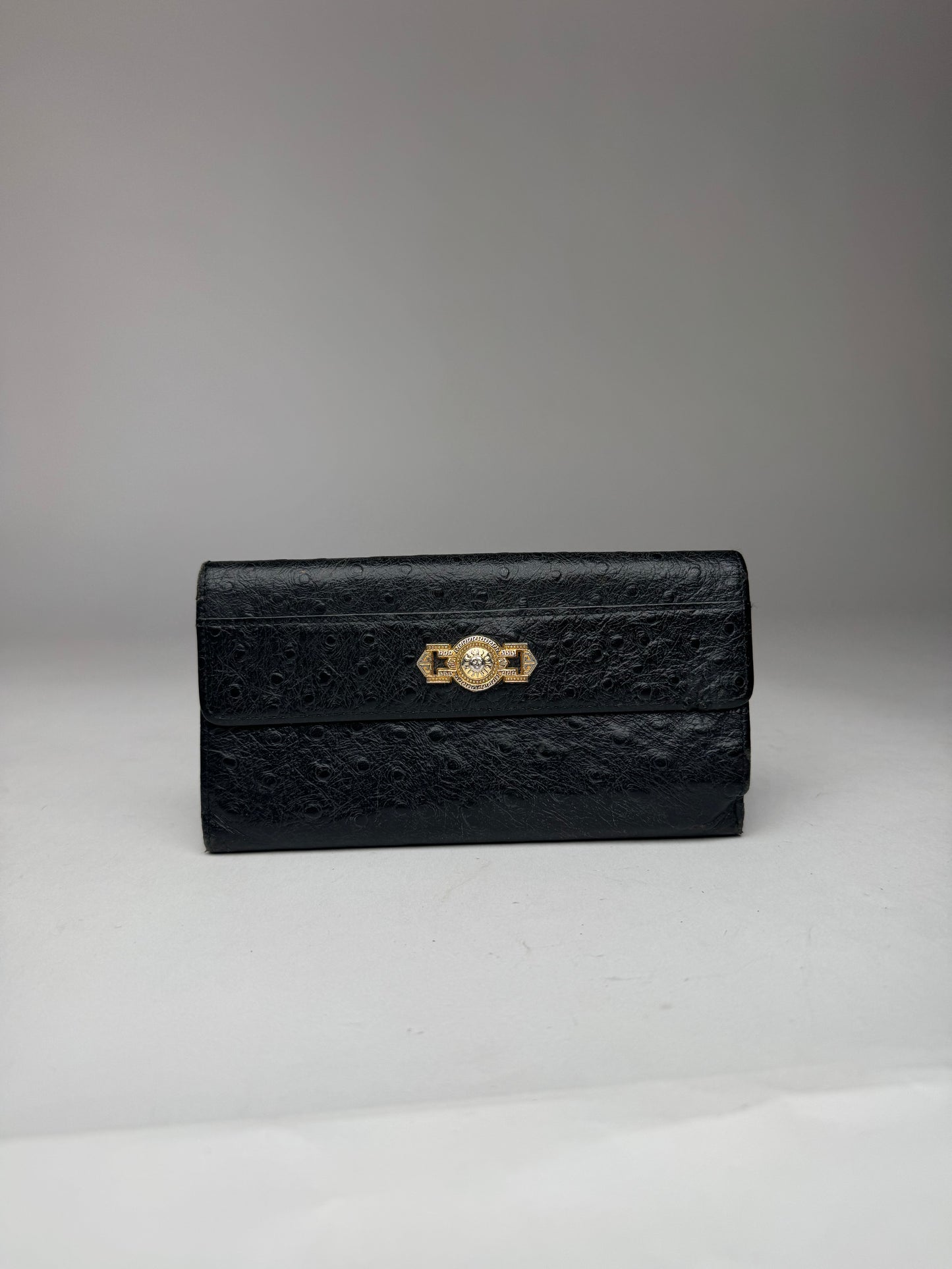 Vintage Gianni Versace Ostrich Leather Wallet Black