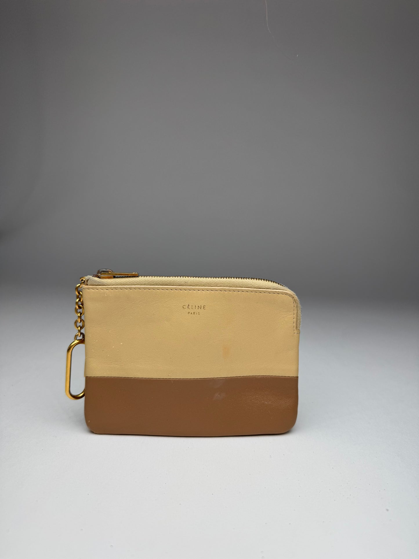 Vintage Celine Paris Leather Card Holder Beige Brown