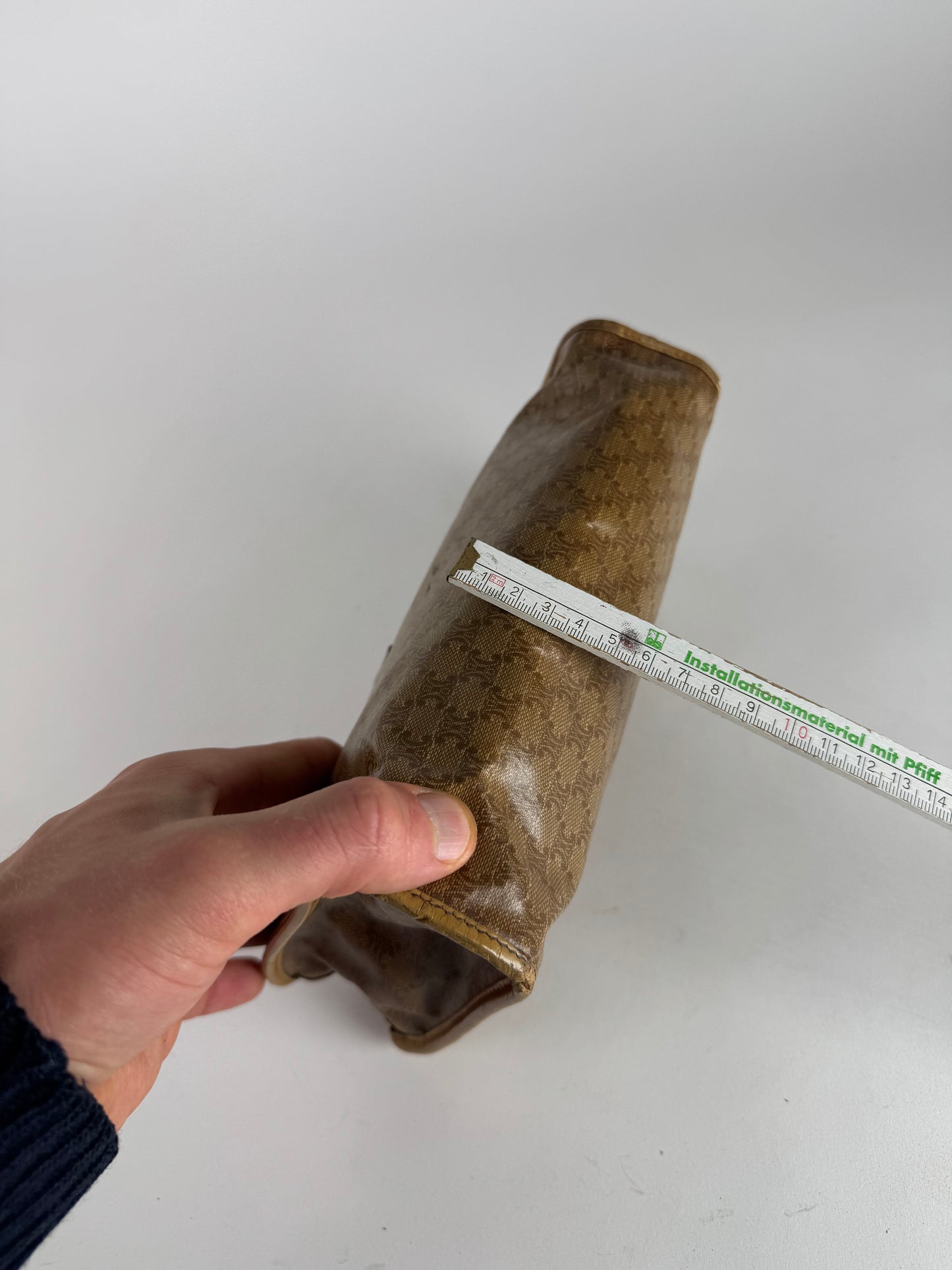 Vintage Celine Paris Leather Monogram Clutch Beige Brown