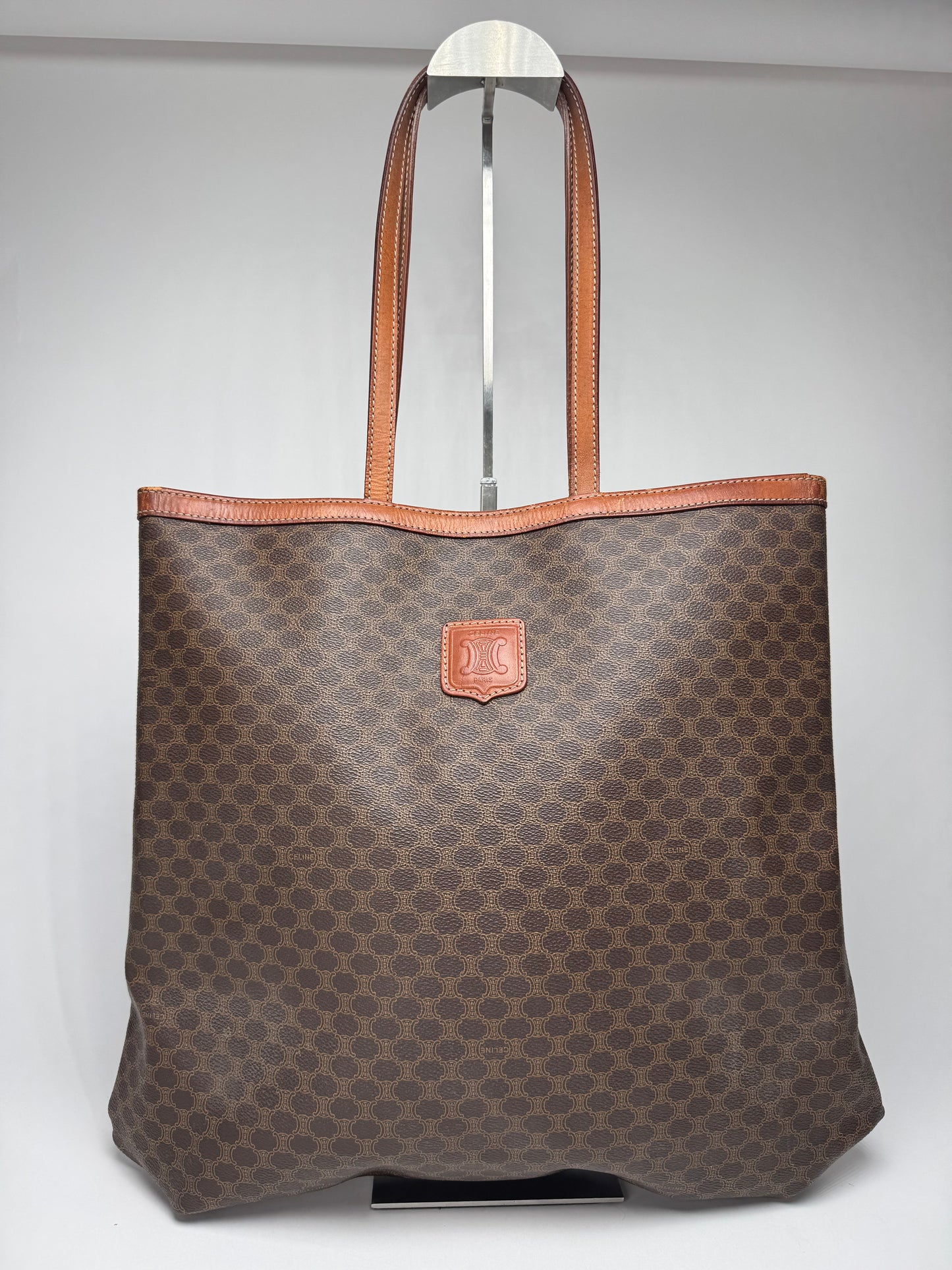 Vintage Celine Paris Big Bag Leather Monogram Shopper Bag Brown