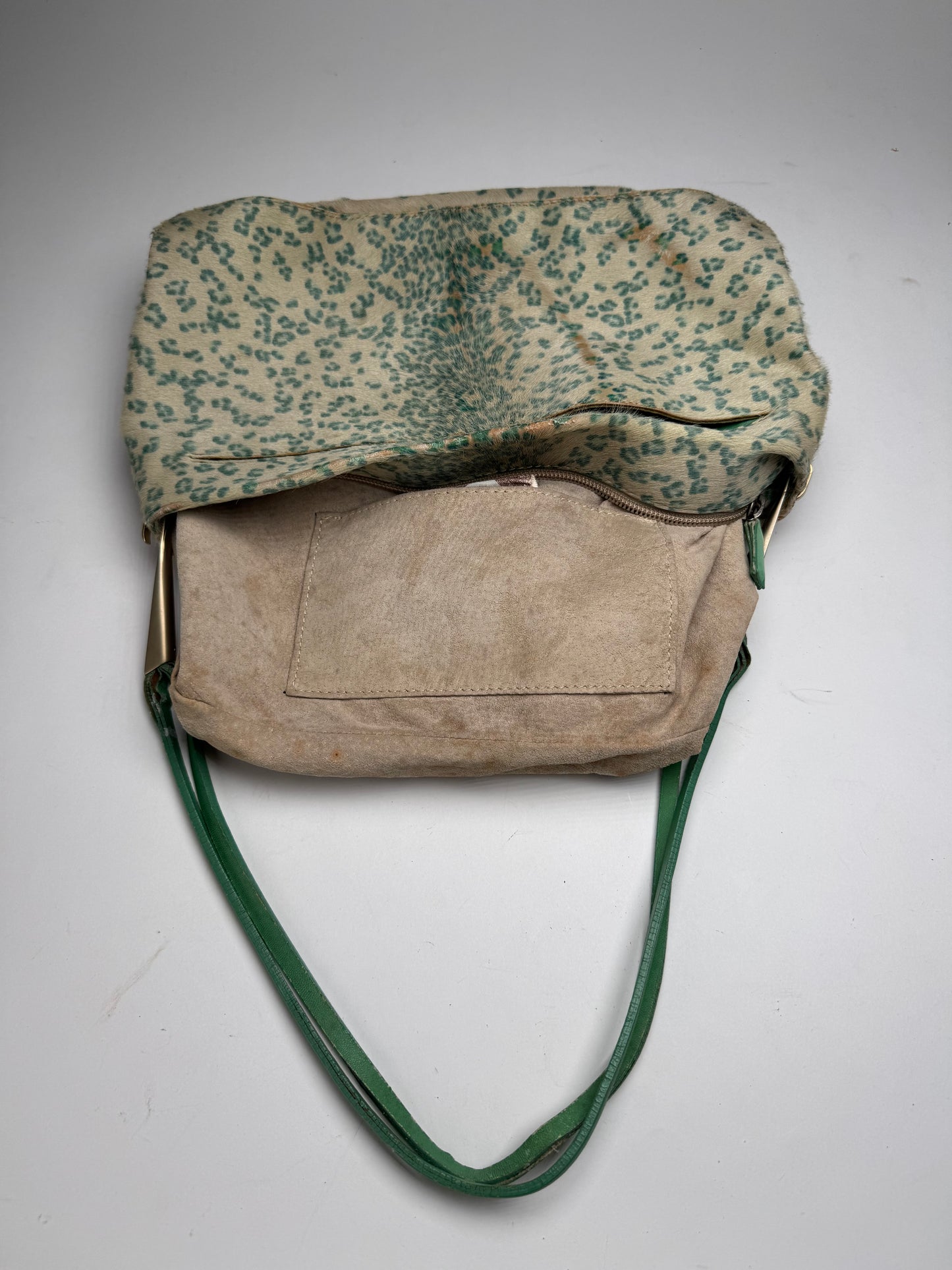 Vintage Bottega Veneta Campana Fur Baguette Bag beige/TURQUOISE