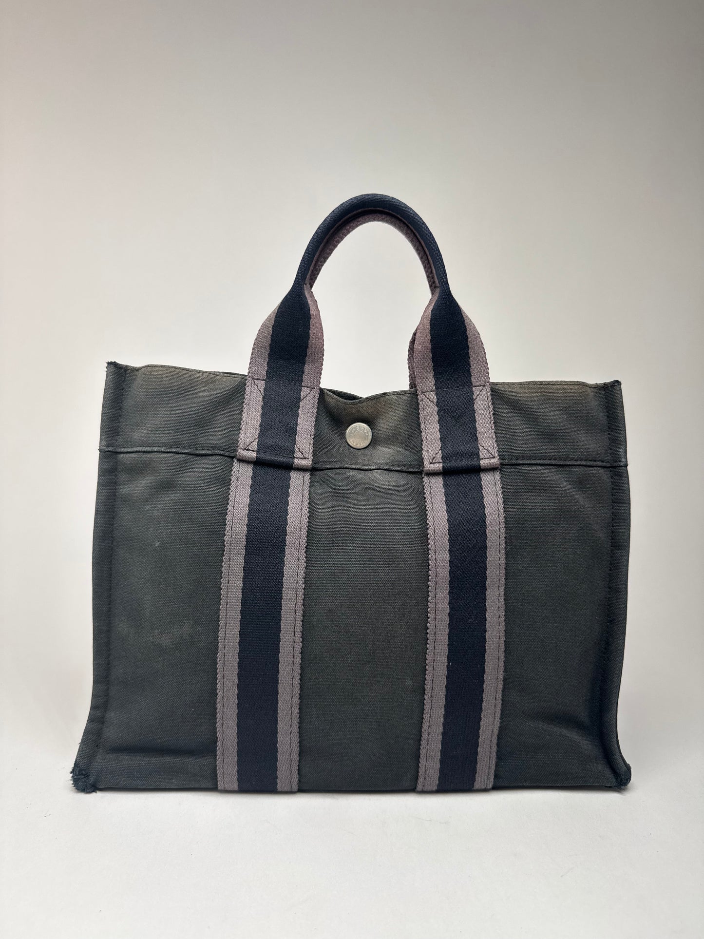 Vintage Hermes Paris Canvas Shopper Black