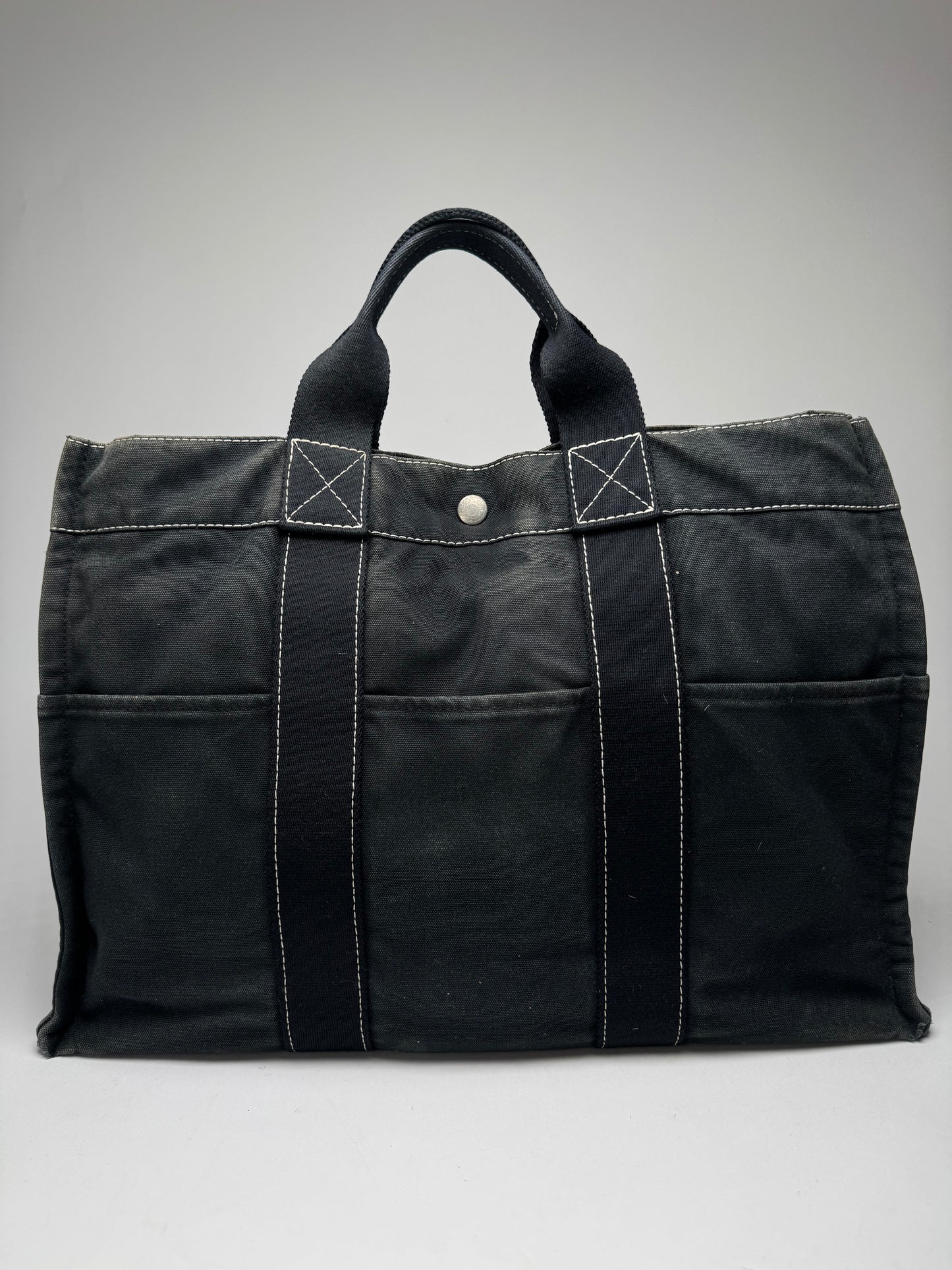 Vintage Hermes Paris Canvas Shopper Black