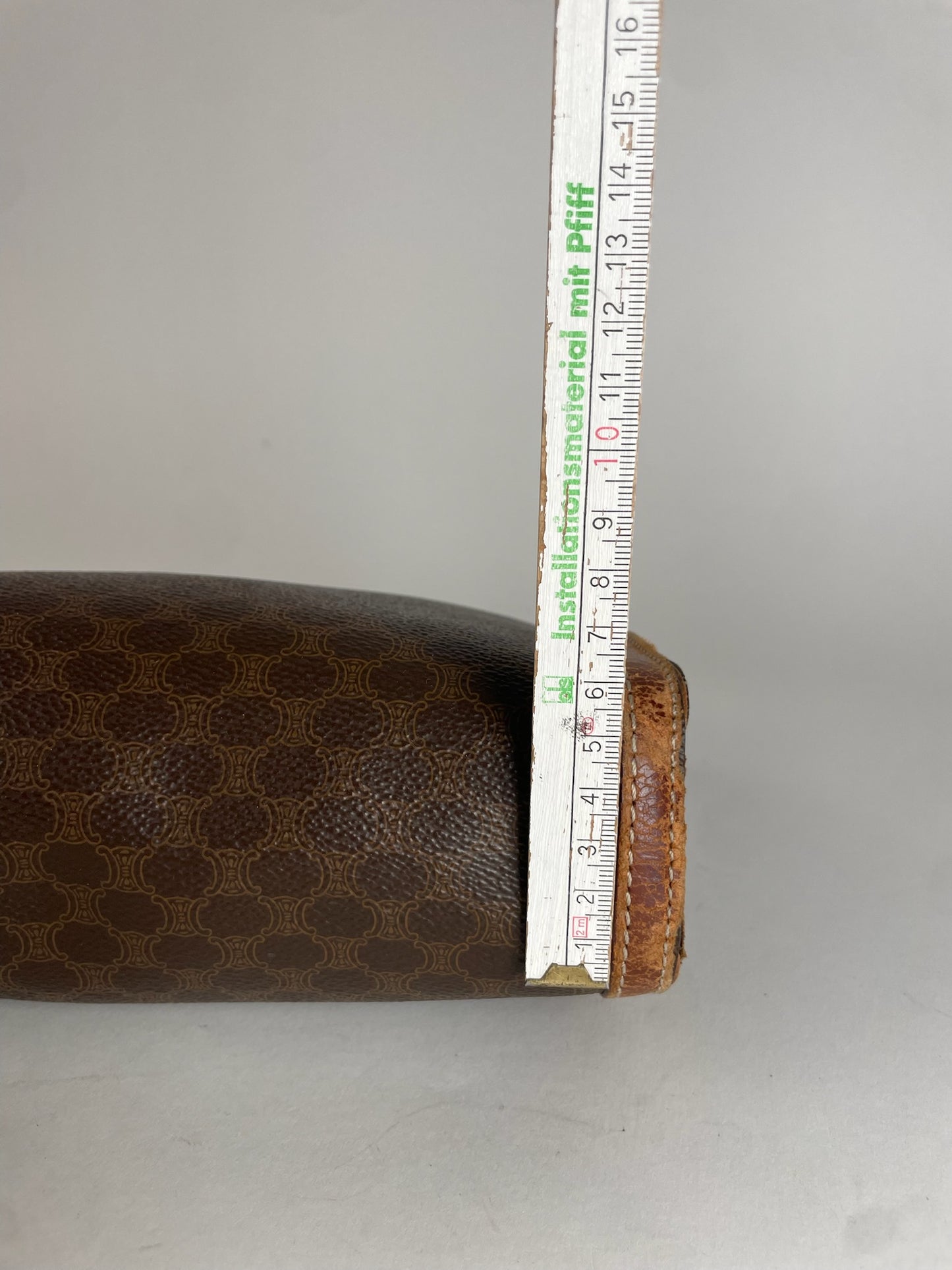 Vintage Celine Paris Triomphe Monogram Leather Clutch Brown