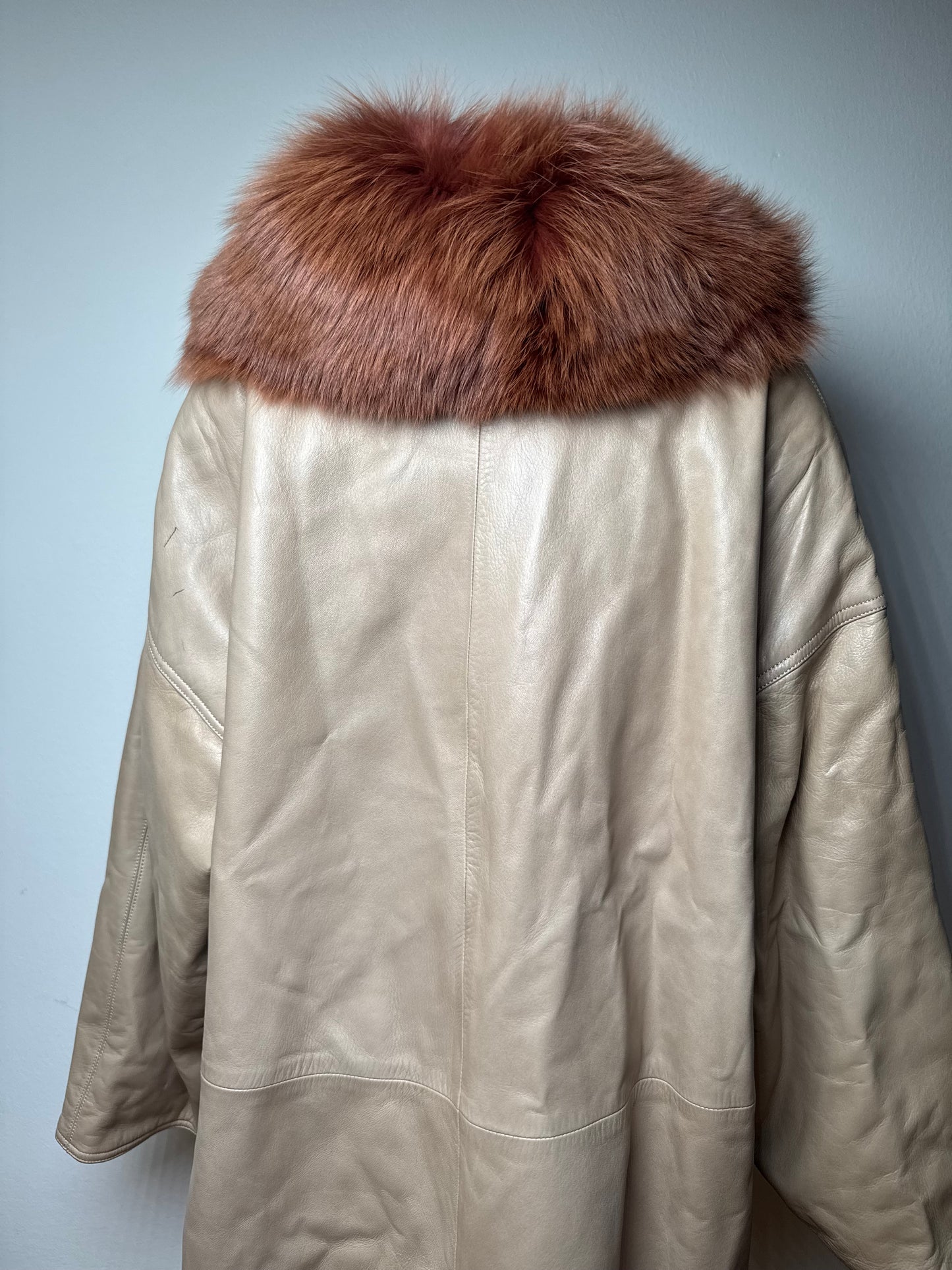 Vintage Loewe Madrid Leather Fur Coat 38/M Beige Brown