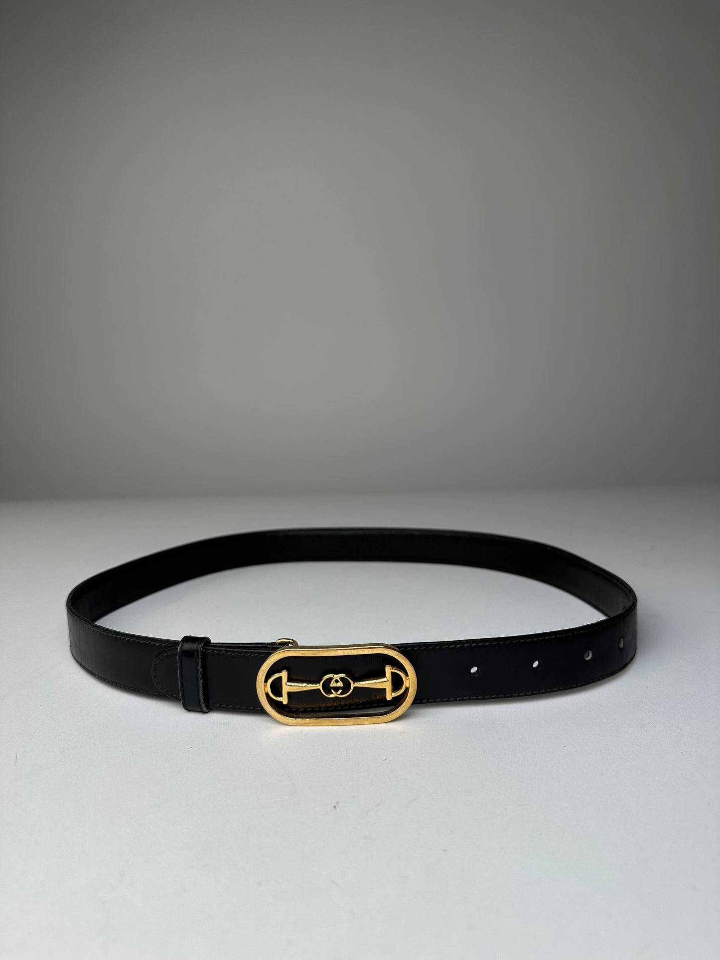 Vintage Gucci Leather Belt Black Gold Buckle