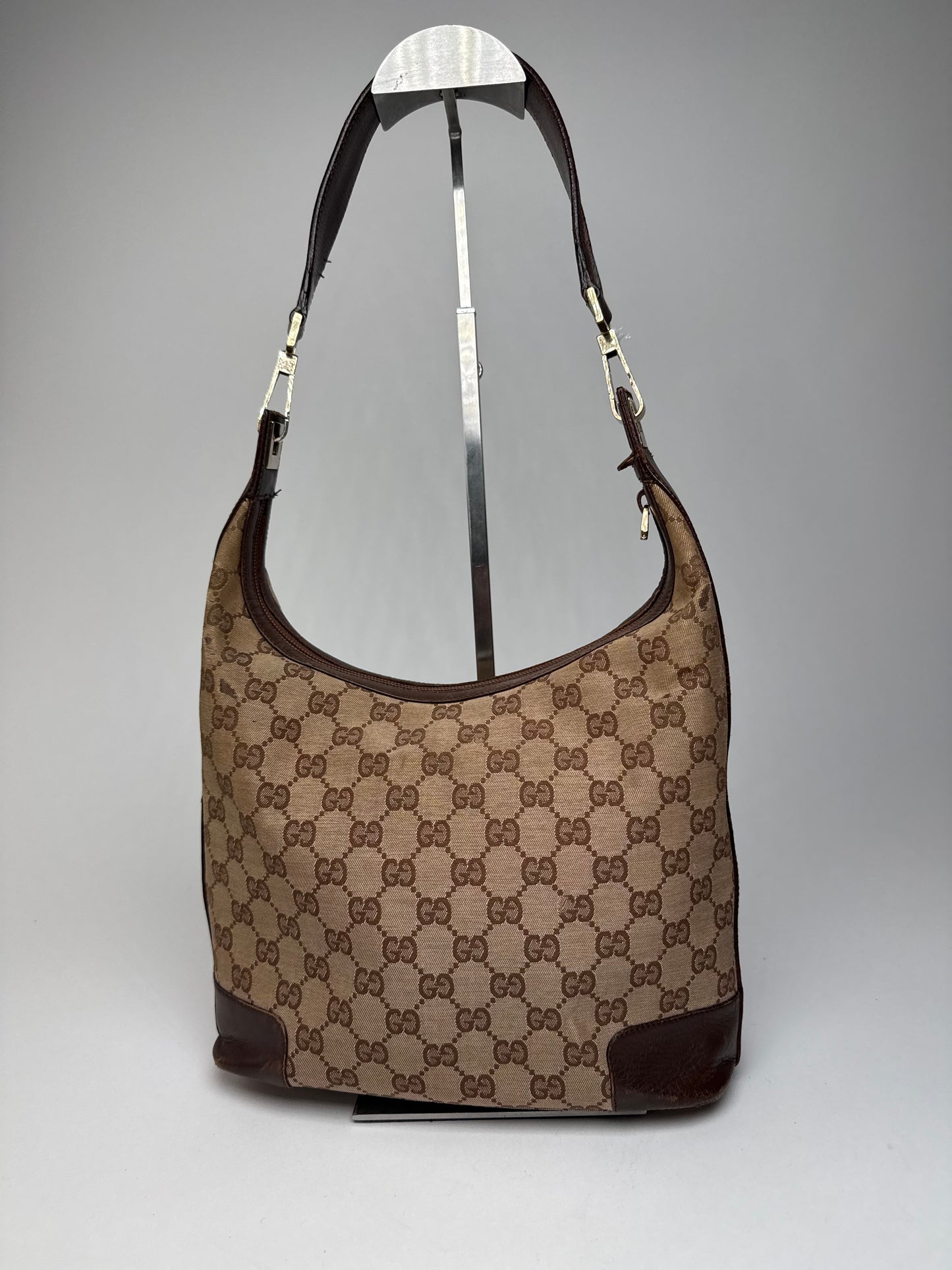 Vintage Gucci Monogram Leather Canvas Bag brown
