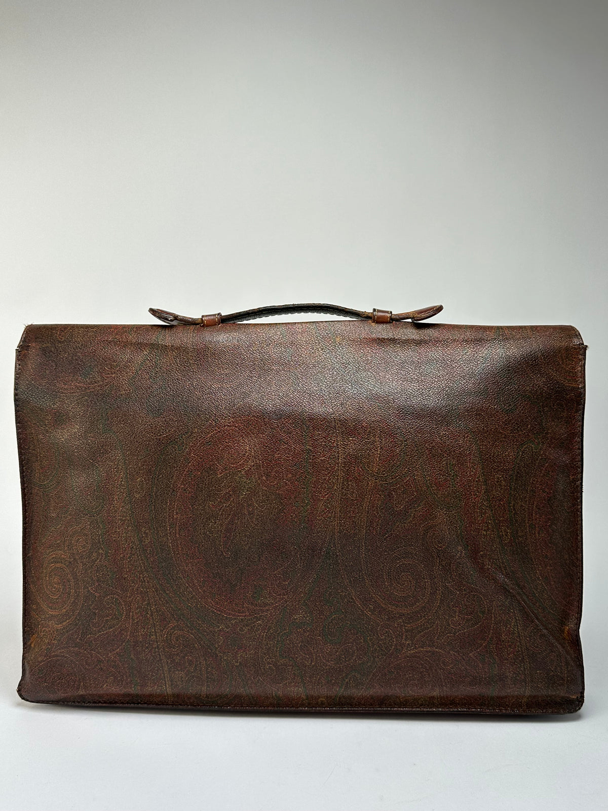Vintage Etro Paisley Coated Canvas Briefcase Late 1980s Dark Brown