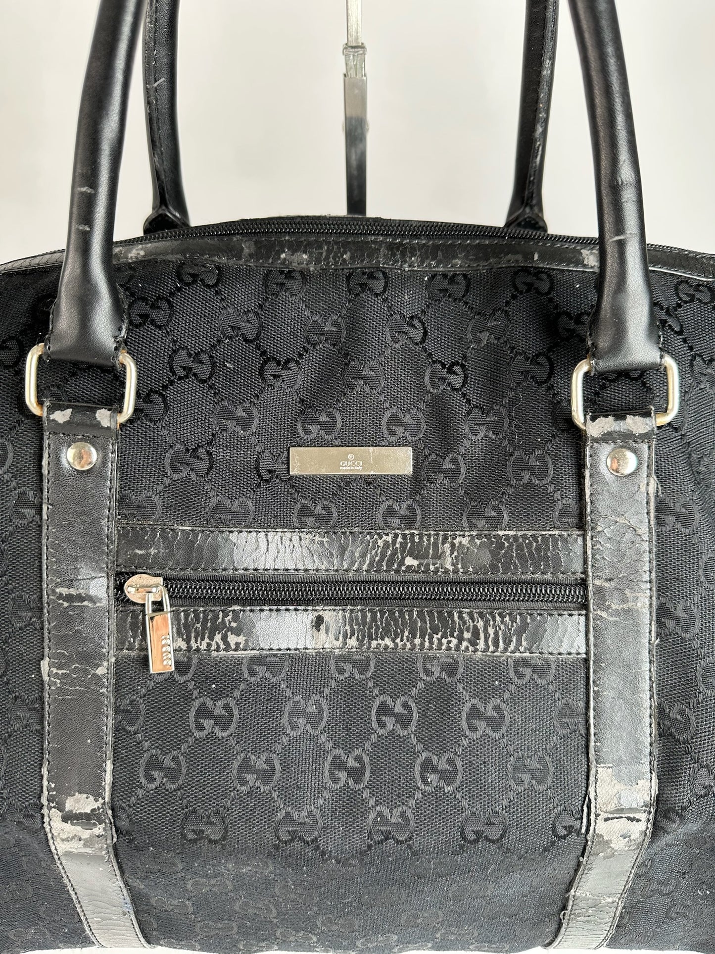 Vintage Gucci Monogram Leather Duffel Bag Black