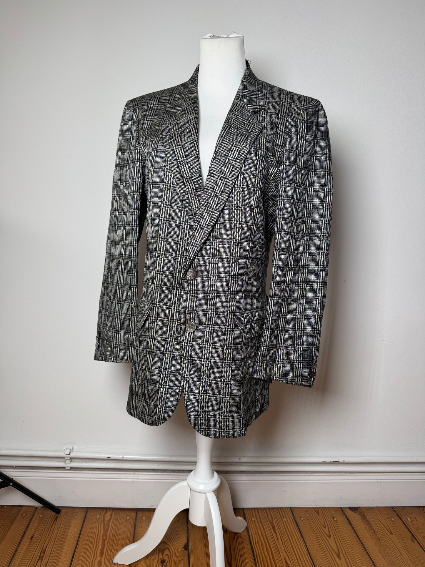 Vintage Balenciaga Checked Wool Blazer Grey White