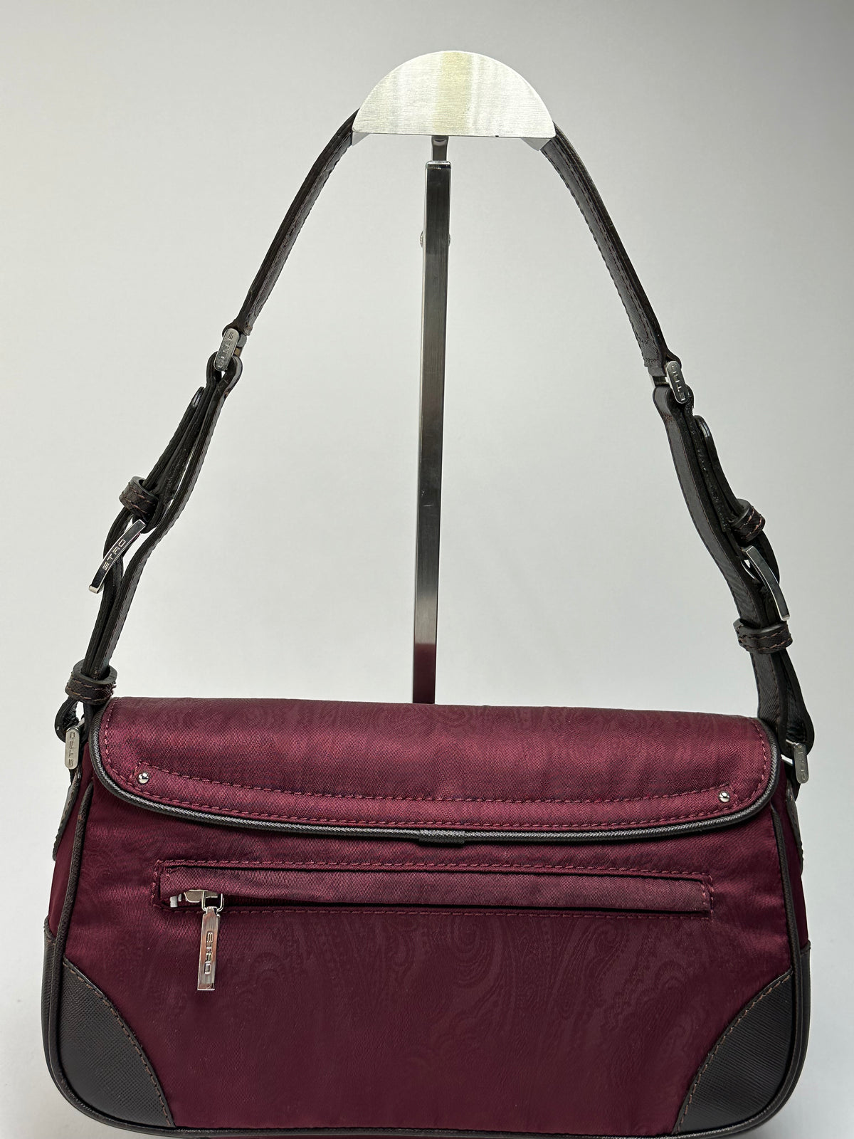 Vintage Etro Paisley Nylon Flap Crossbody Bag Early 2000s Burgundy