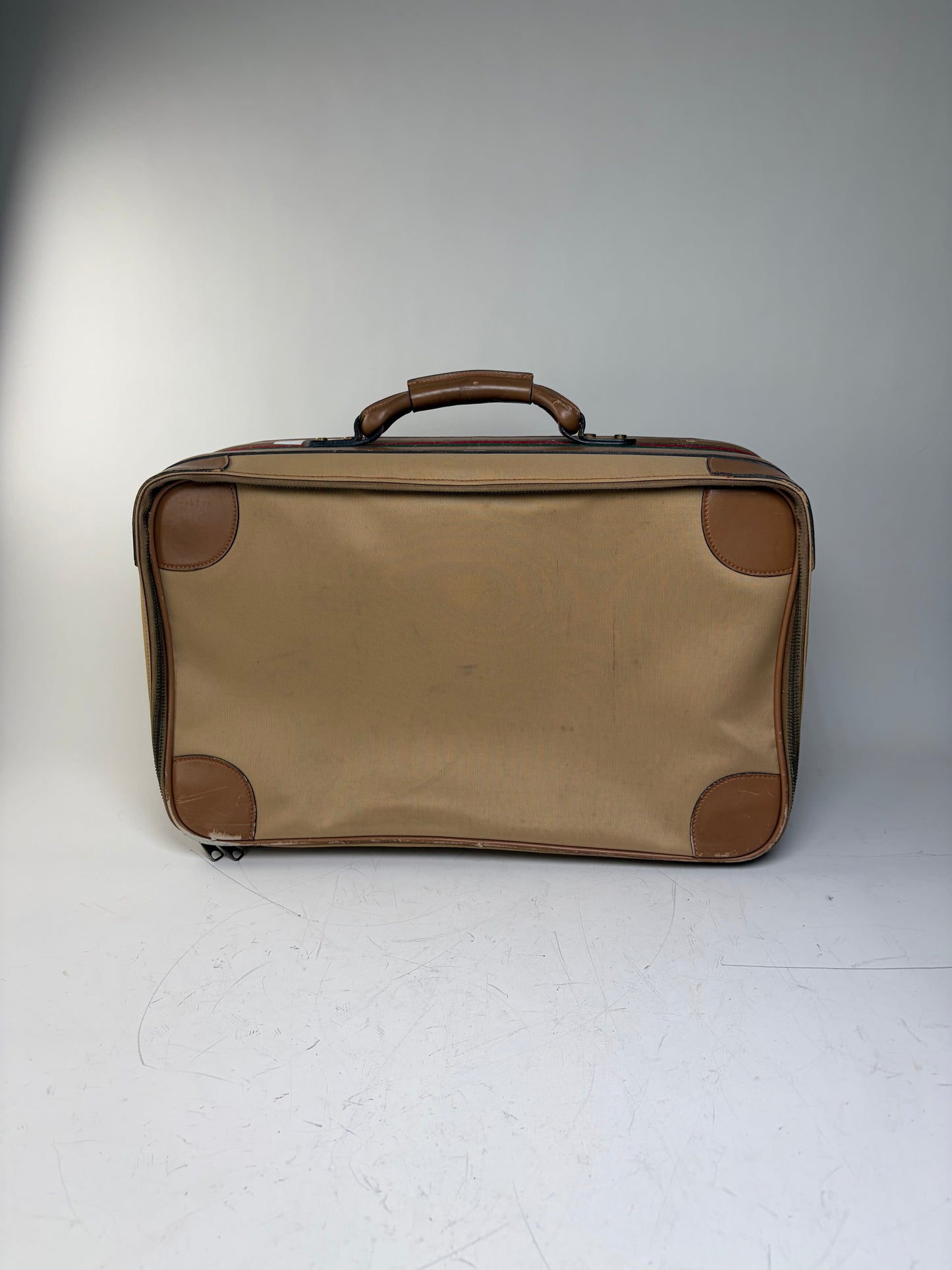 Vintage Gucci Web Stripe Canvas Travel Bag Beige Brown