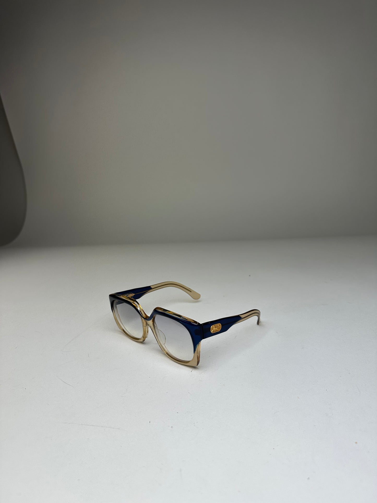 Vintage Celine Acetate Eyeglasses Navy Beige Gold Logo