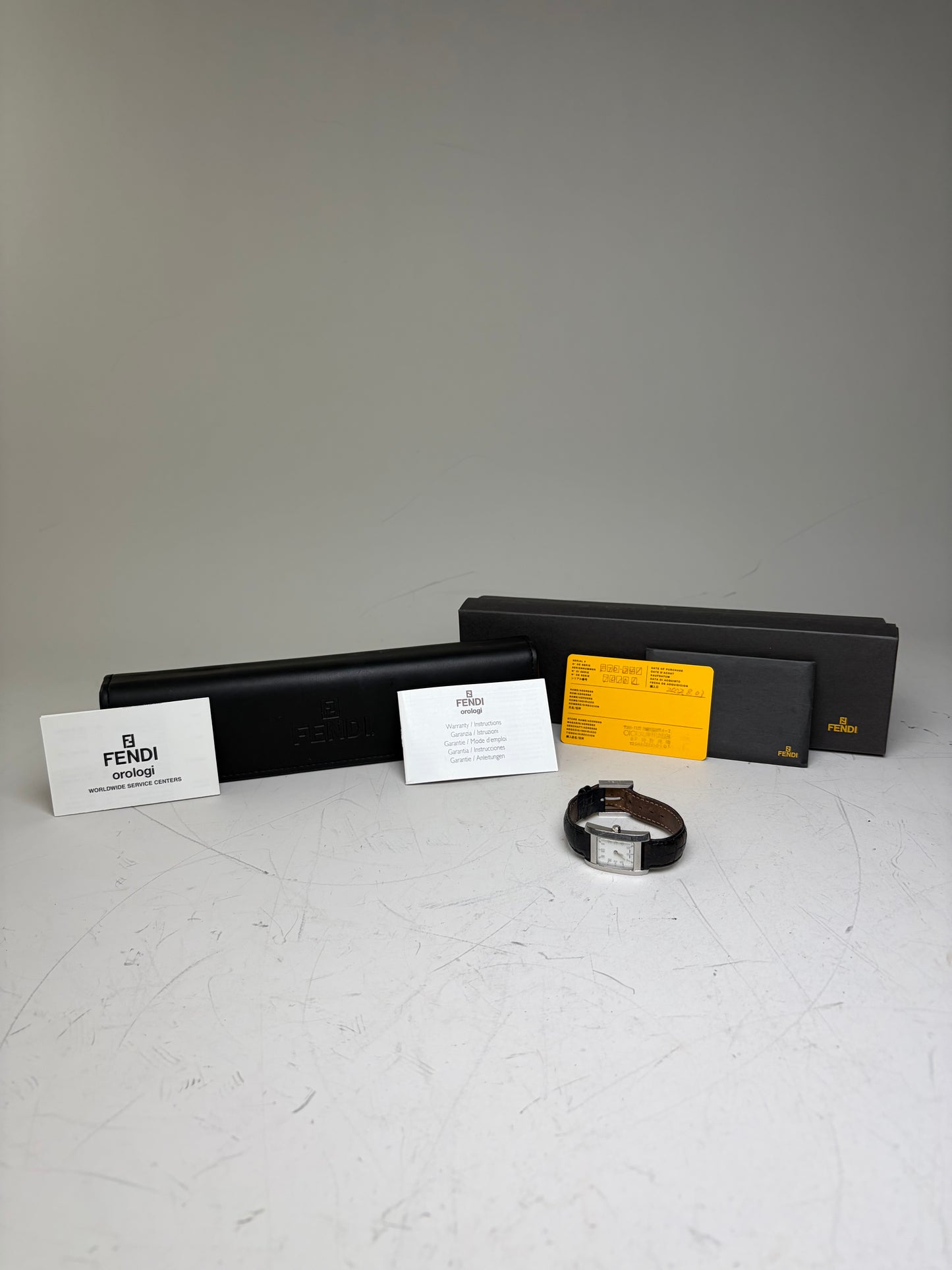 Vintage Fendi Stainless Steel Leather Strap Watch Silver Black