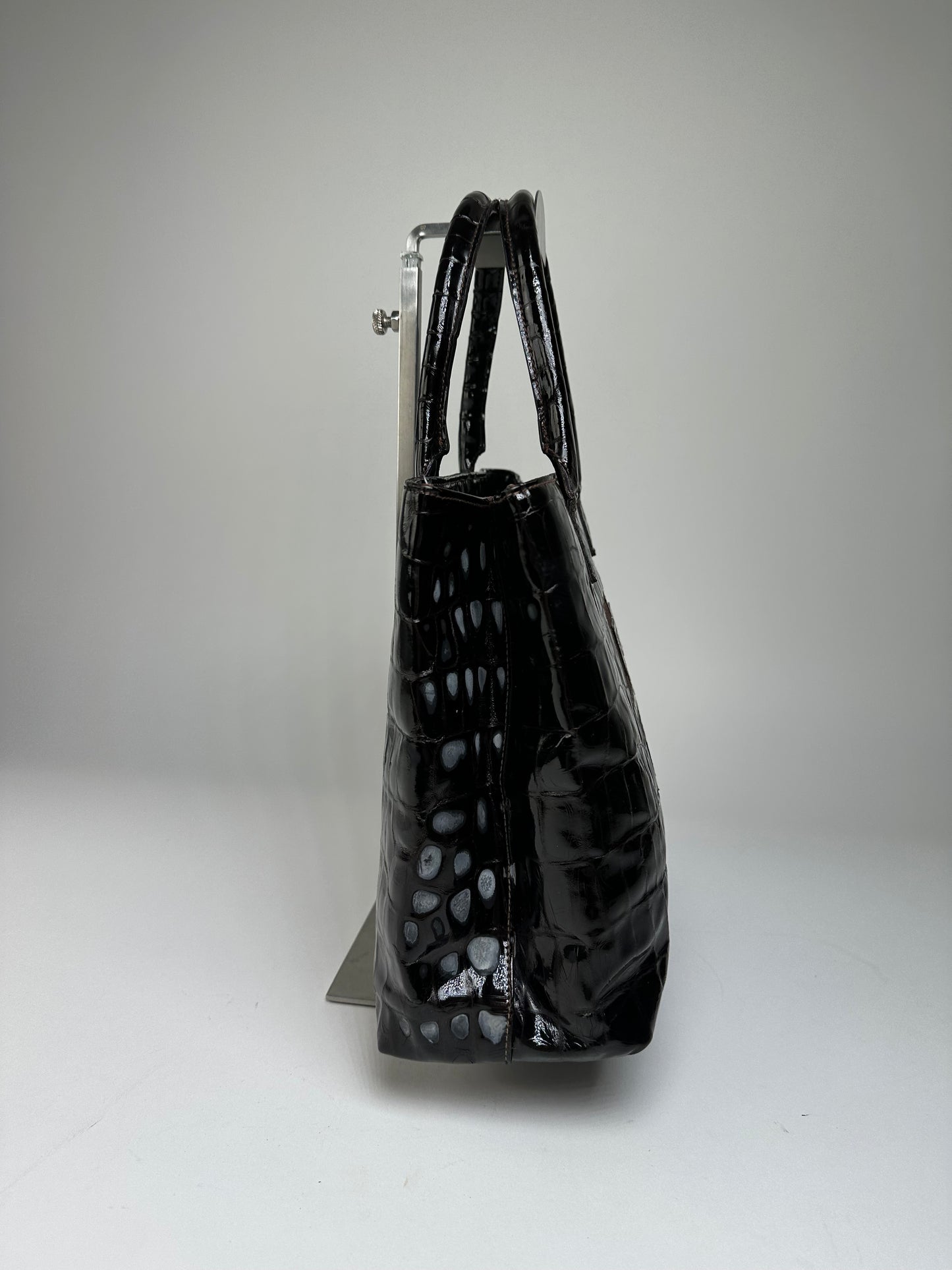 Vintage Givenchy Crocodile-Embossed Leather Tote Black Gold