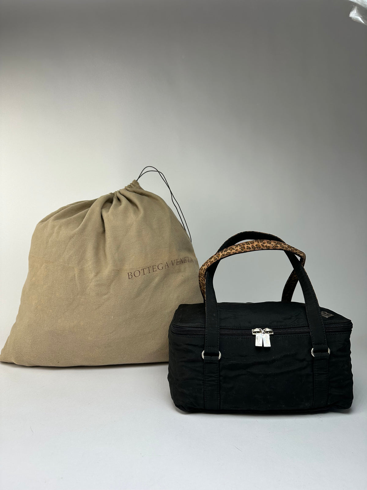 Vintage Bottega Veneta Structured Nylon Top-Handle Bag Black