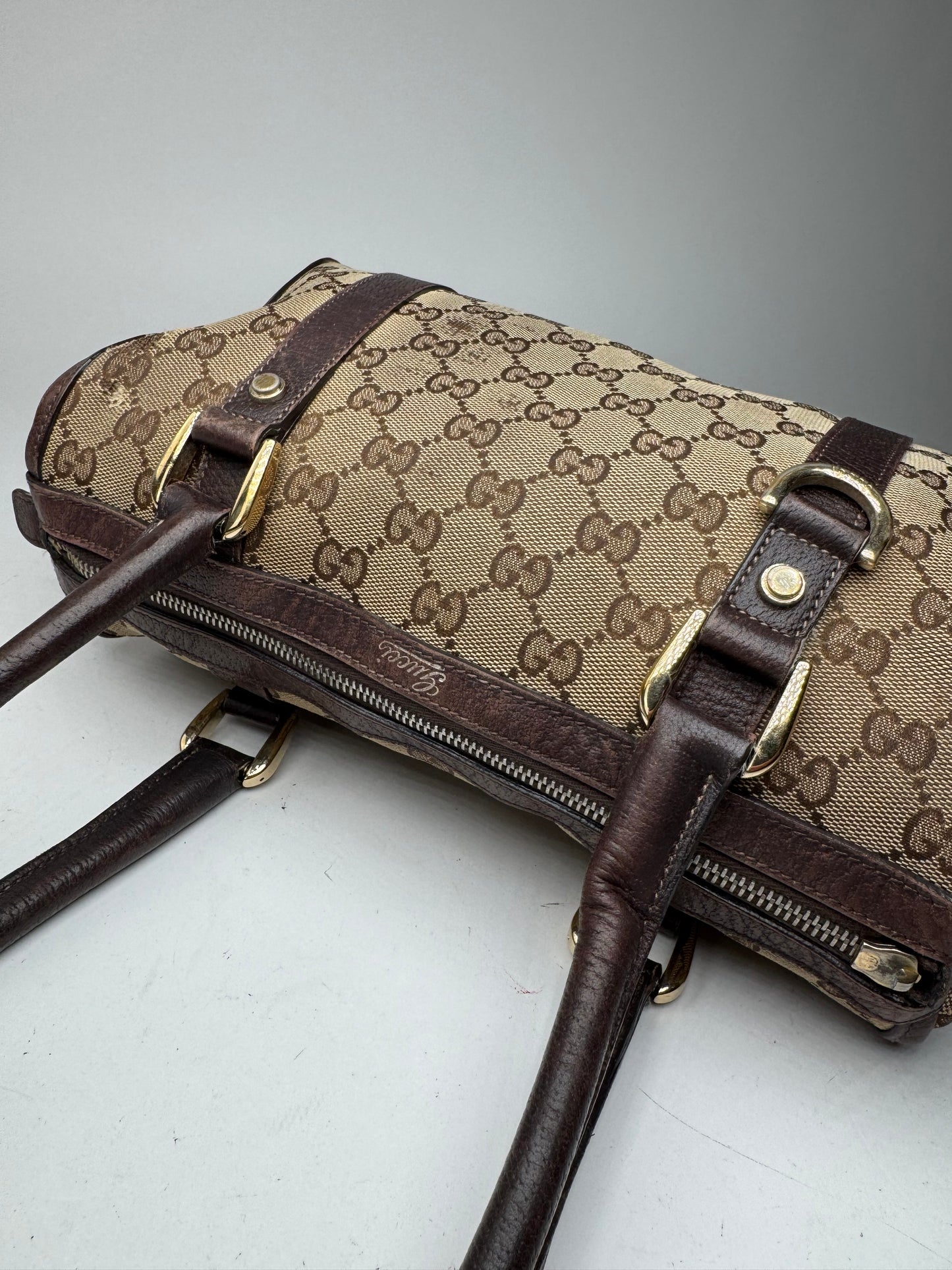 Sac eBay vintage en toile et cuir Monogrammé Gucci beige marron