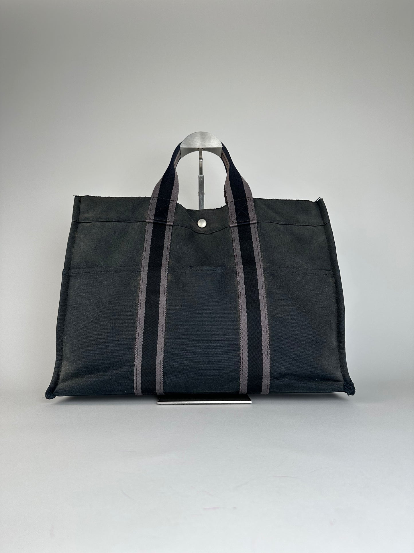 Vintage Hermes Canvas Tote Bag Black Grey