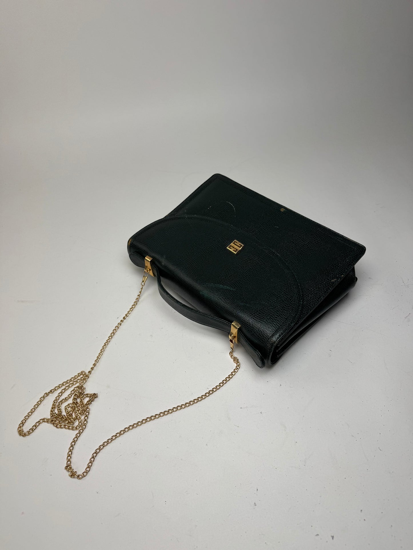 Sac vintage Givenchy 2Way en cuir peau de serpent vert