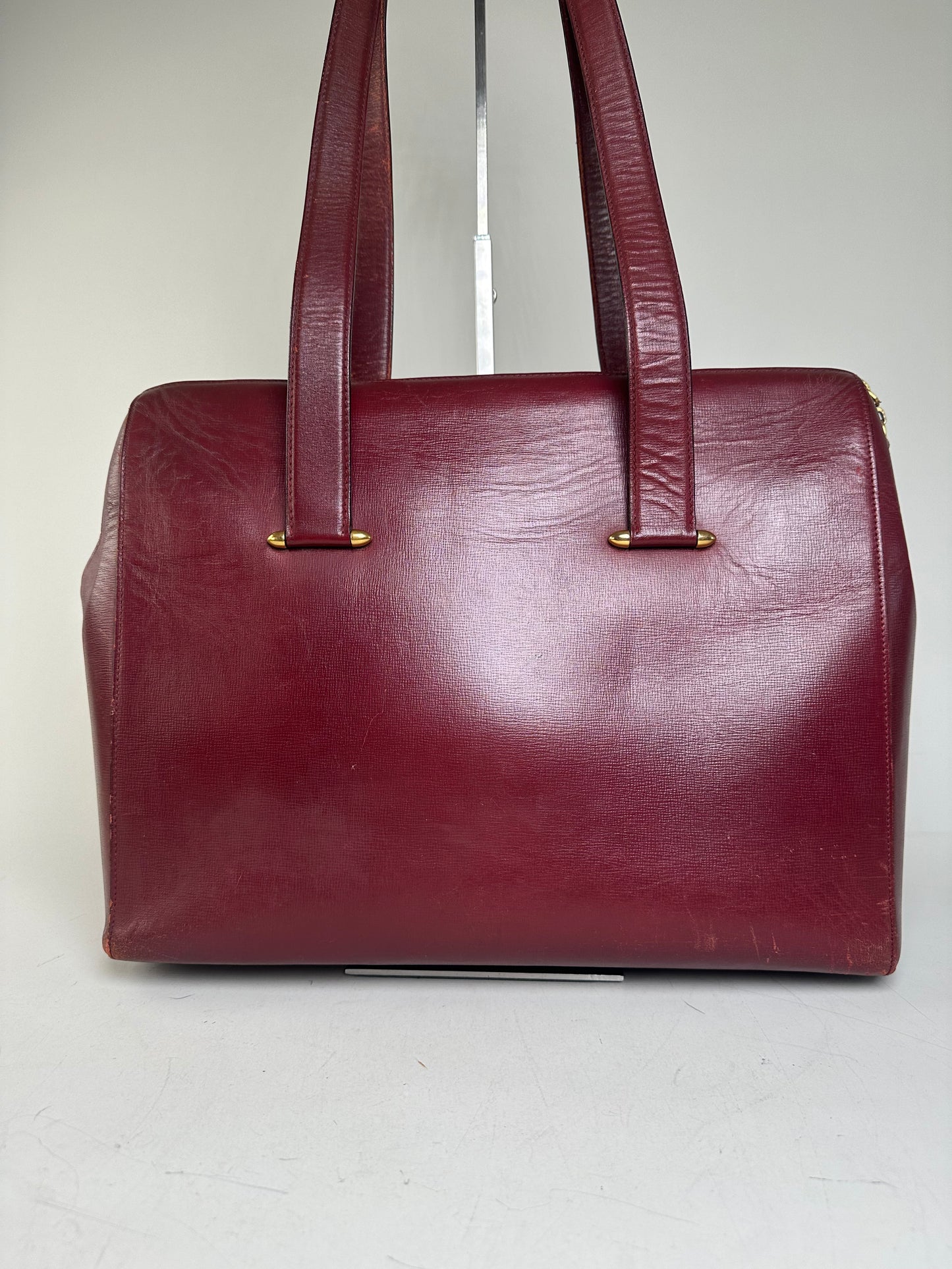 Vintage Cartier Leather Tote Bag Burgundy Gold