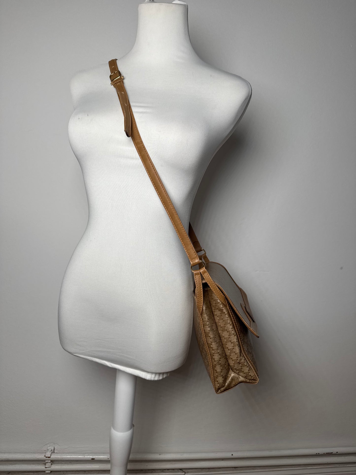 Vintage Celine Paris Monogram Leather shoulder bag beige brown