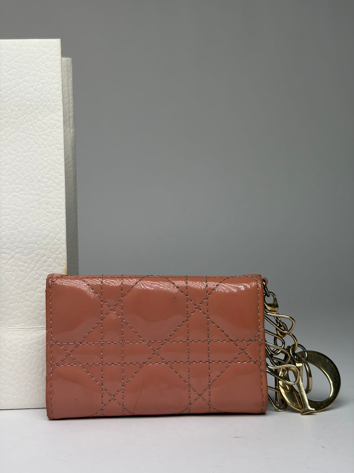 Vintage Dior Cannage Patent Keyring Wallet 1943 Peach