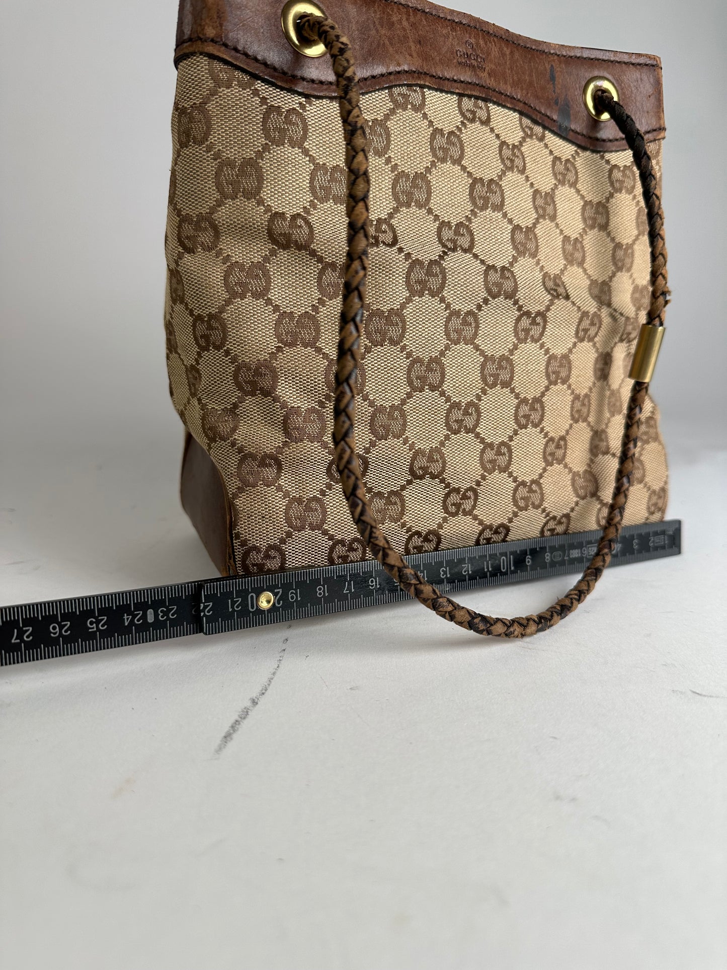 Vintage Gucci Monogram Bucket Bag Beige Brown