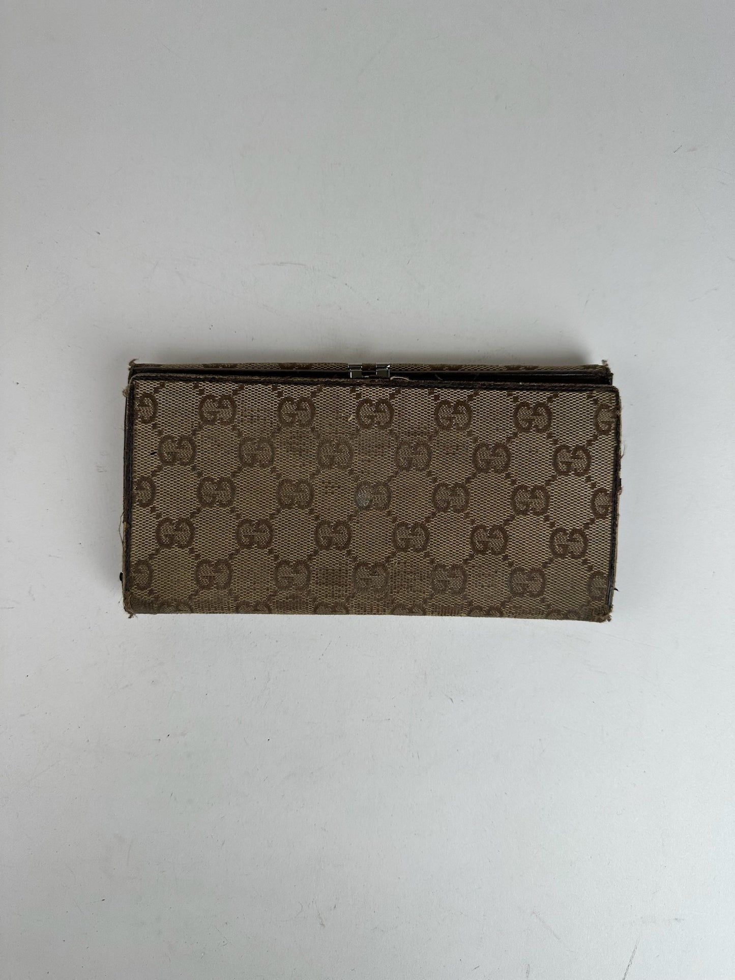 Vintage Gucci Monogramm Leather Wallet Beige