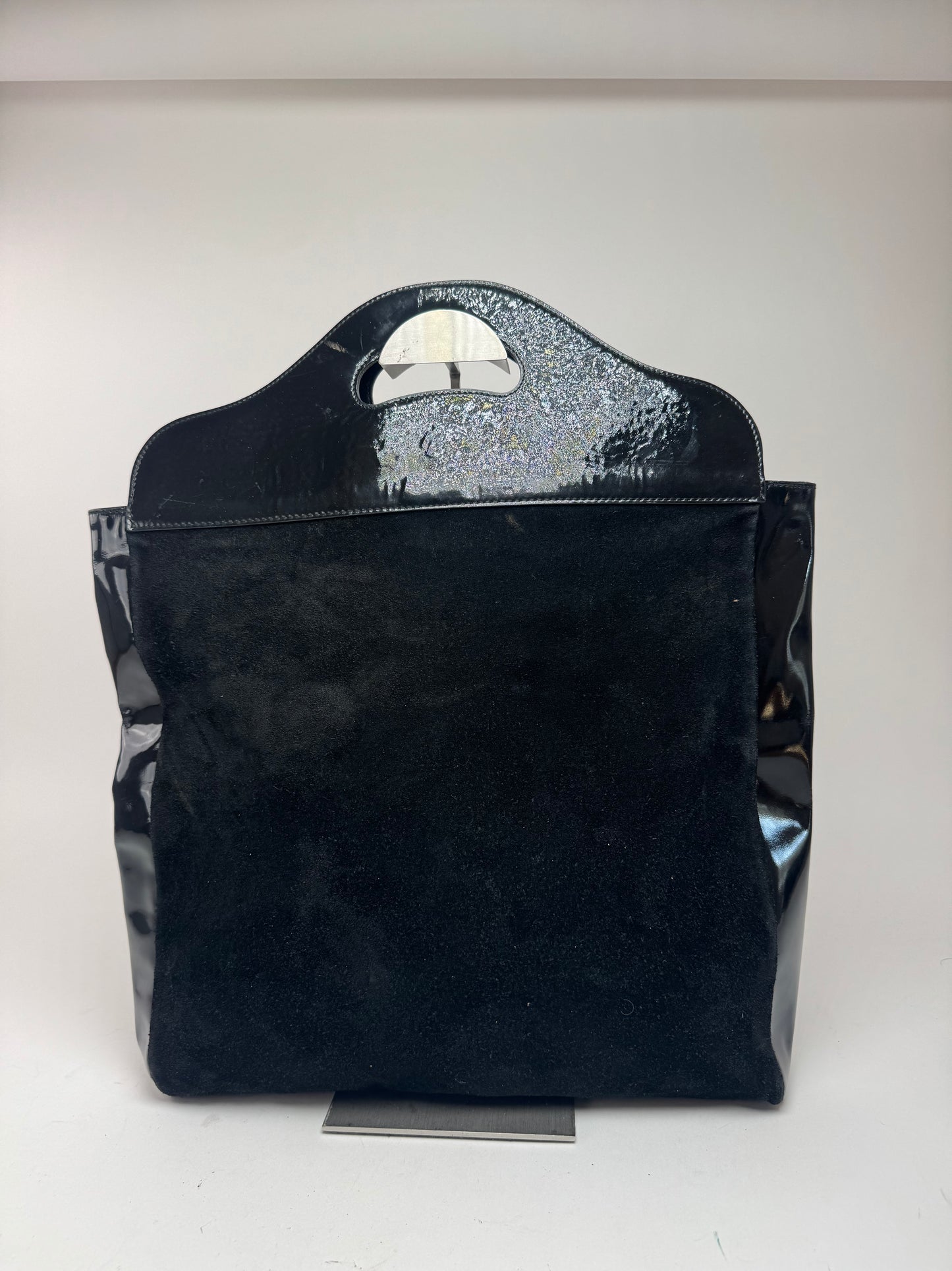 Sac fourre-tout vintage en cuir verni suédé Gucci noir