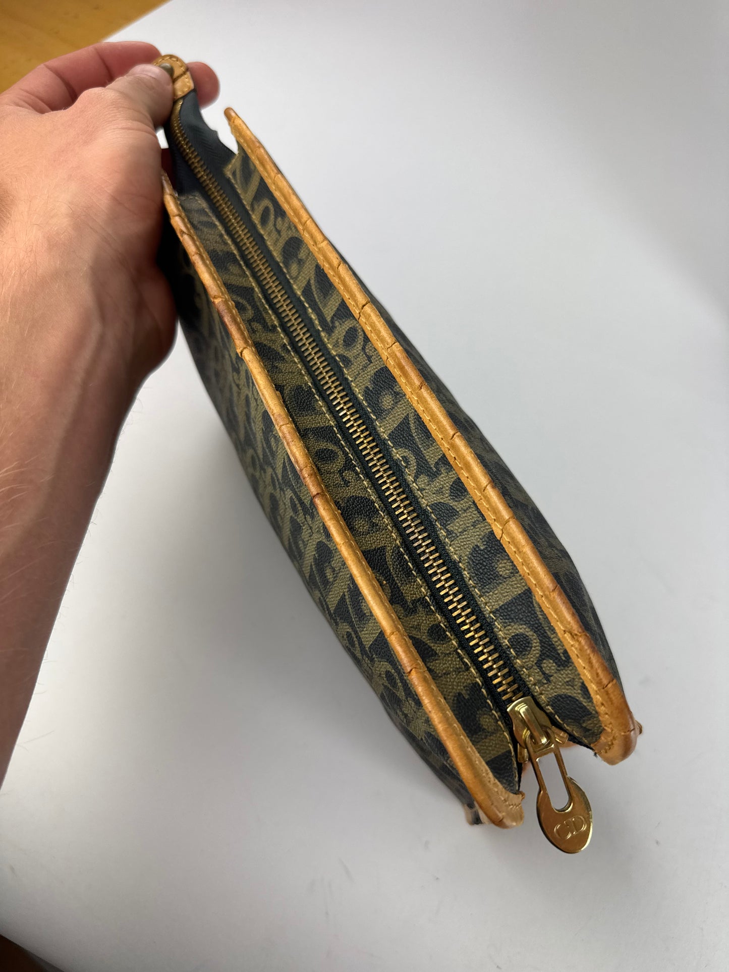 Vintage Dior Oblique Monogram Clutch Black camel