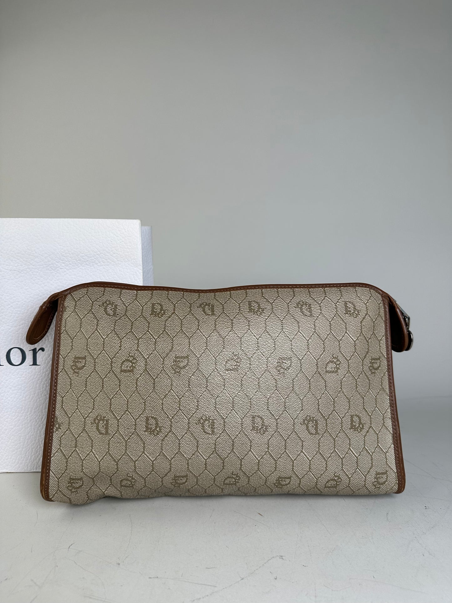 Vintage Dior Coated Canvas Cosmetic Case Beige Brown