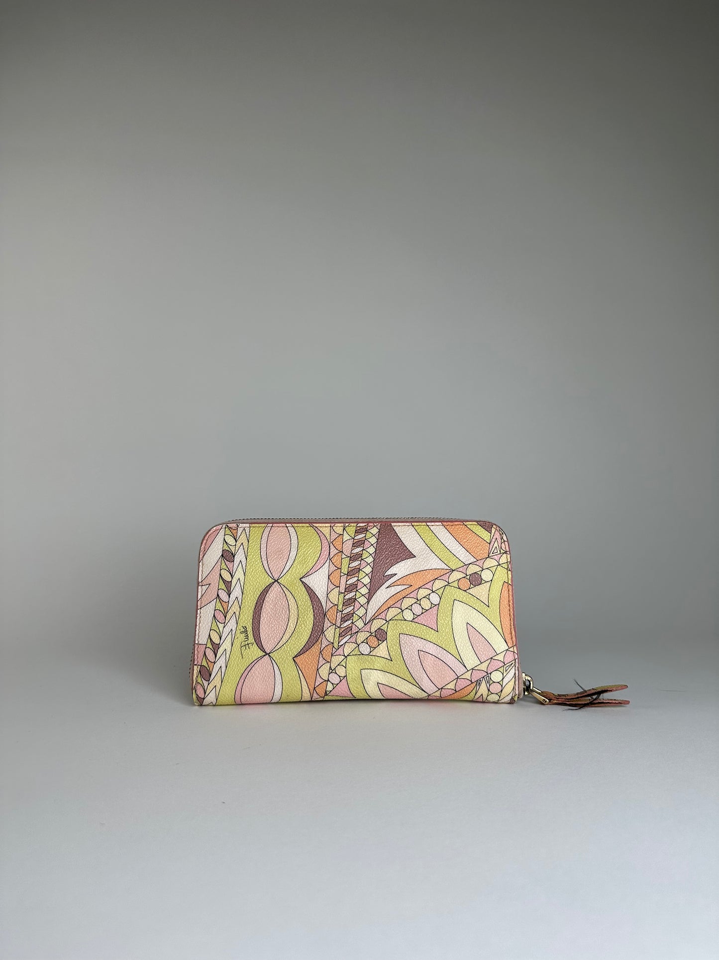 Vintage Pucci Canvas Leather Trim Wallet Pink Yellow Rust