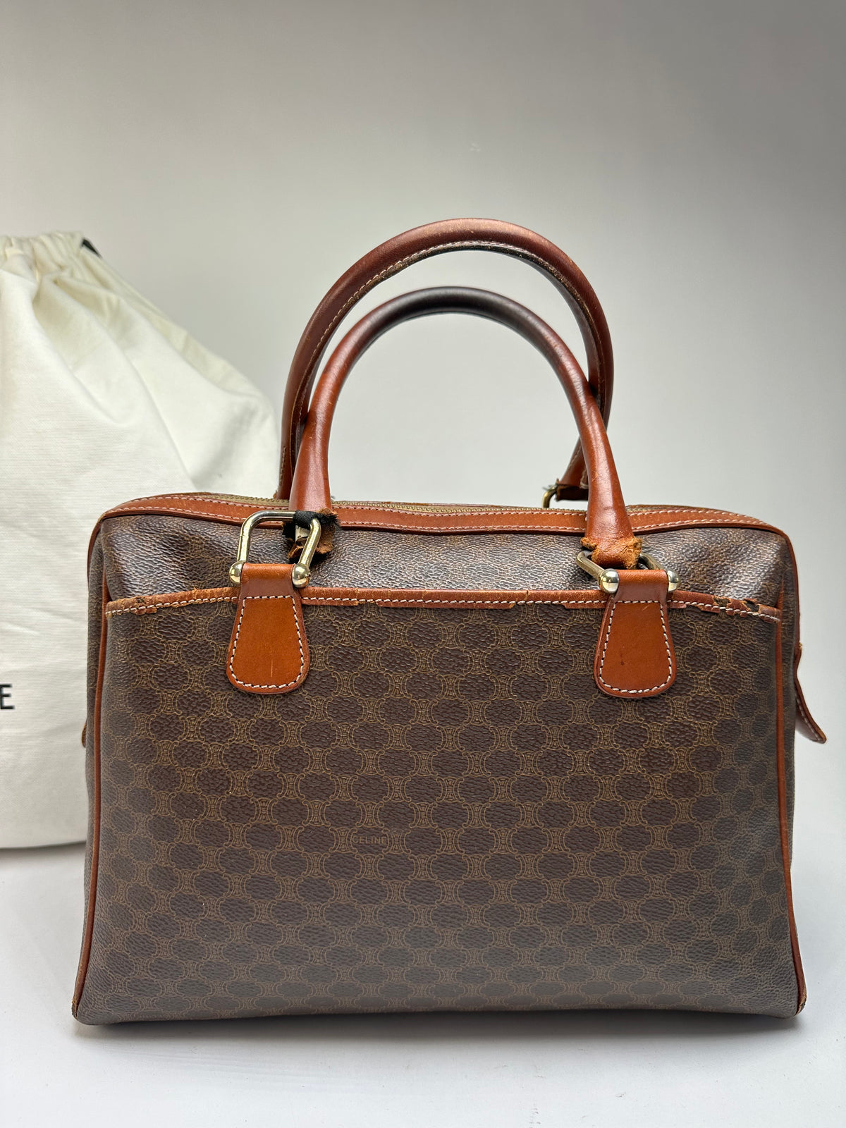 Vintage Celine Macadam Canvas Top-Handle Bag Late 1980s Brown