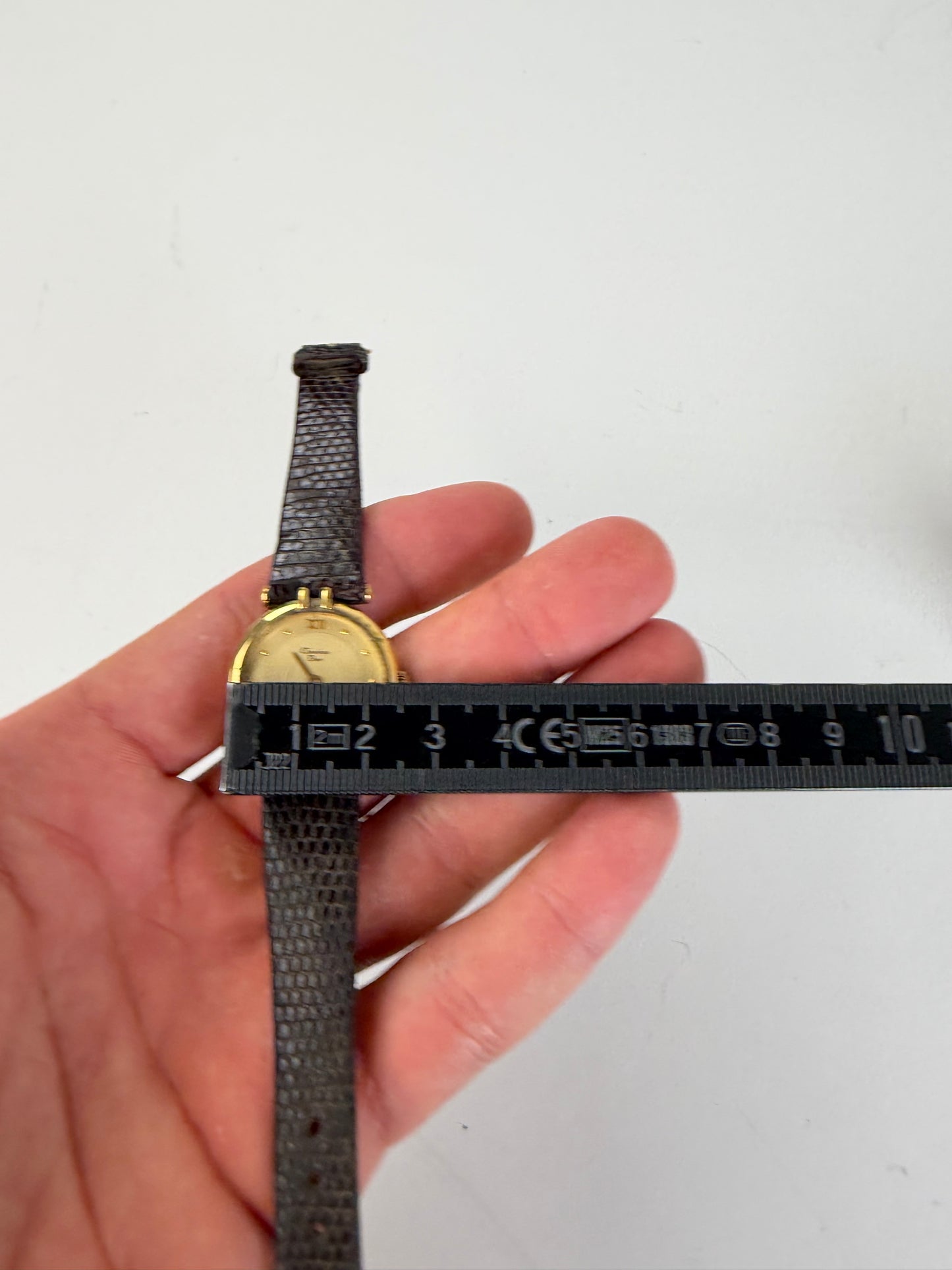 Vintage Dior Crocodile-Embossed Leather Bracelet Watch Gold Black